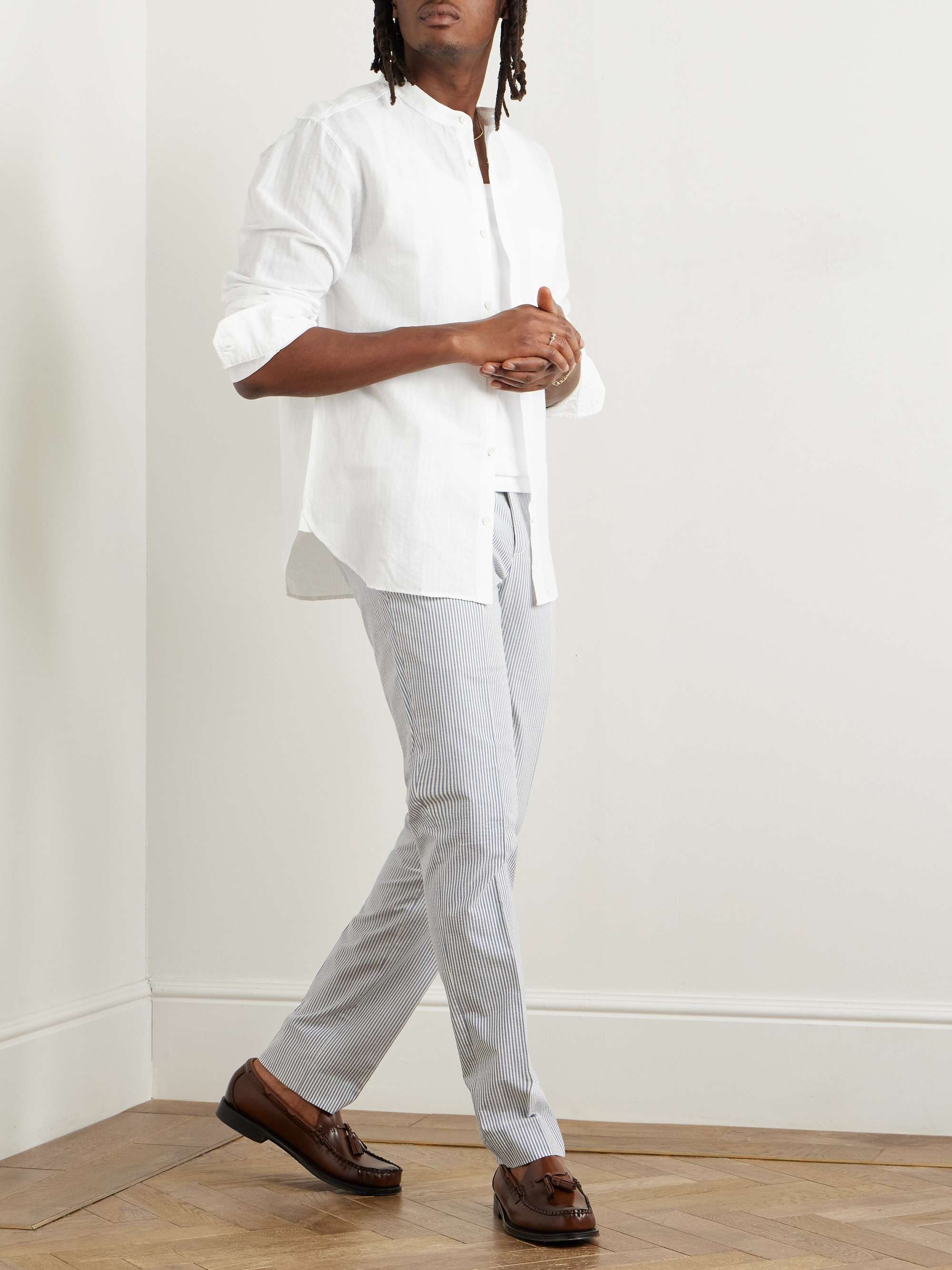 Tapered Striped Cotton-Seersucker Trousers view