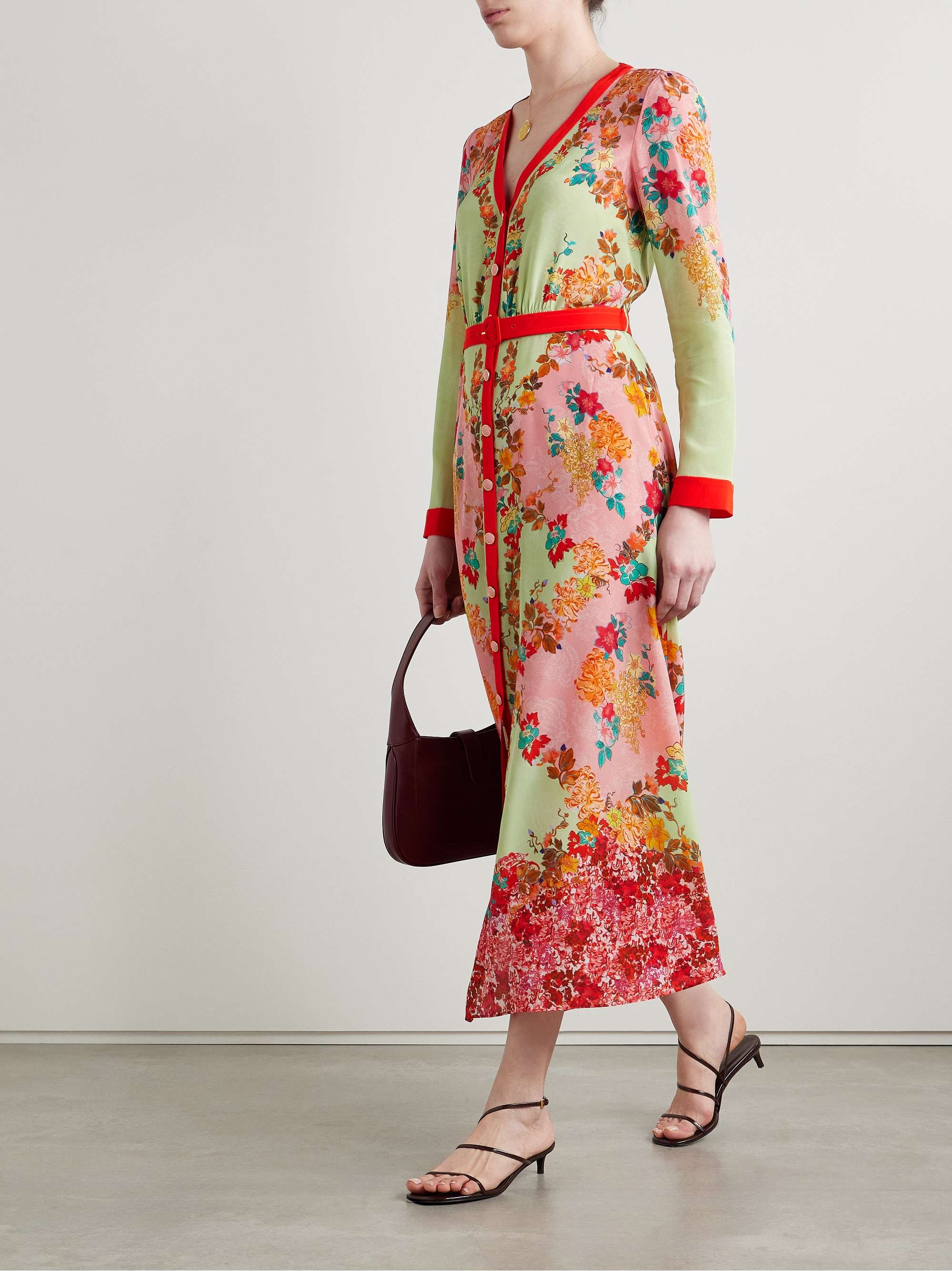 Lea belted floral-print silk crepe de chine maxi dress view