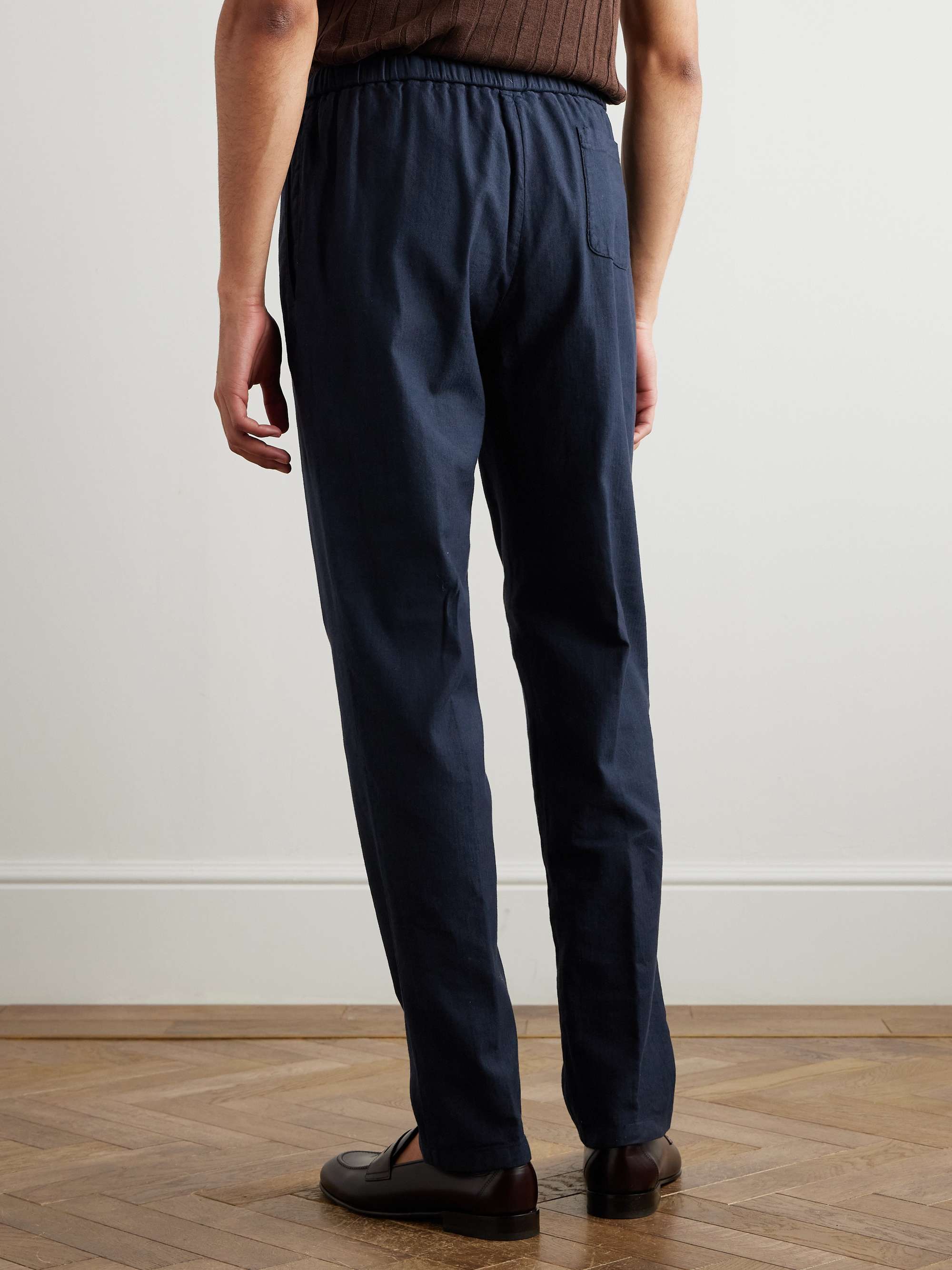 Tapered Herringbone Stretch Linen and Cotton-Blend Trousers view