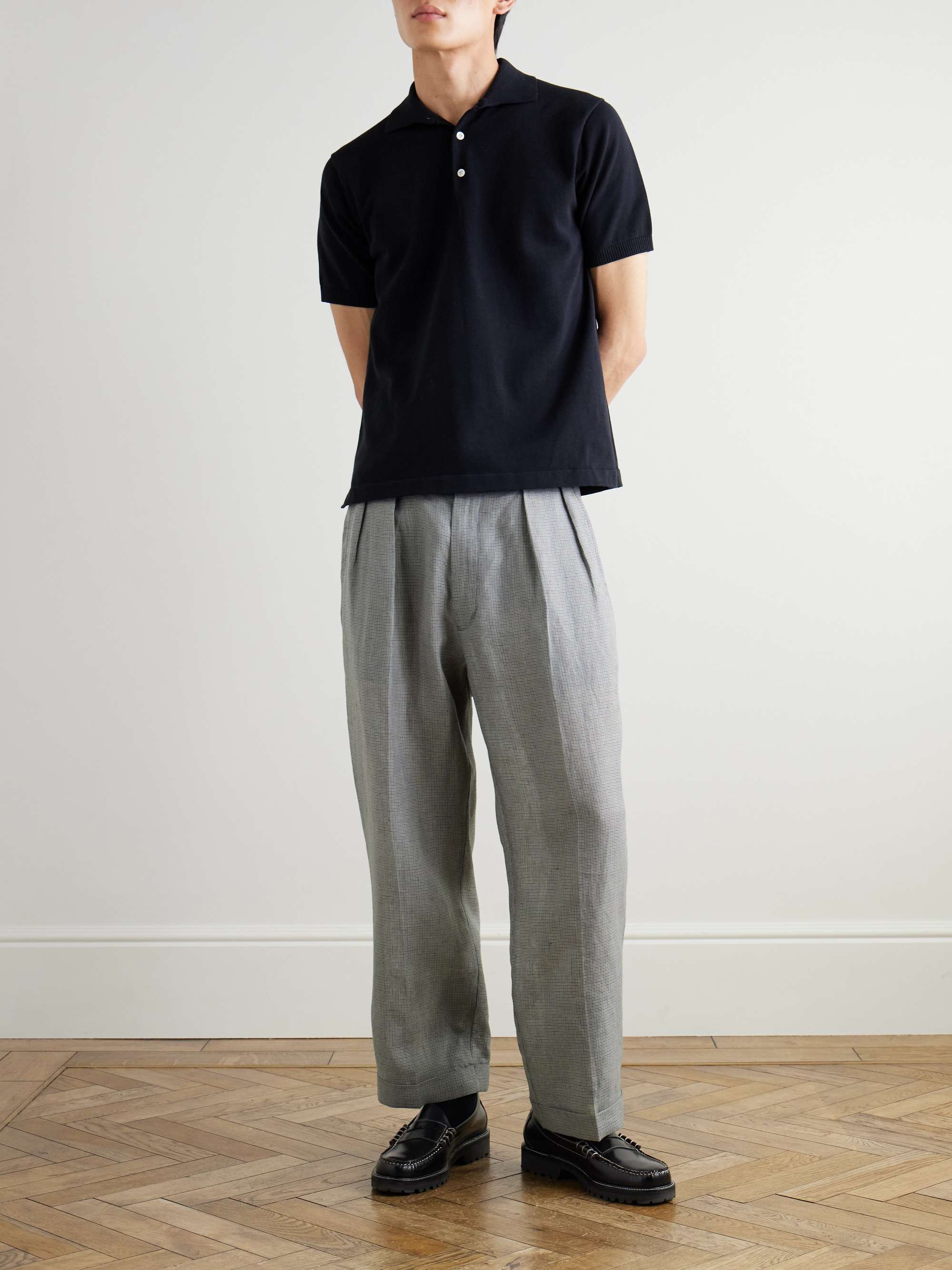 Straight-Leg Pleated Checked Linen and Cupro-Blend Trousers view