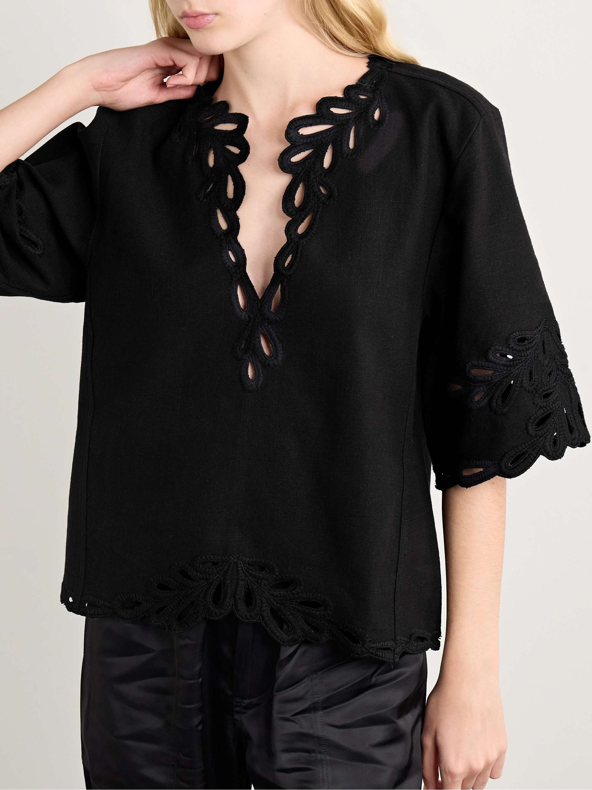 Shana broderie anglaise-trimmed cotton-canvas top view