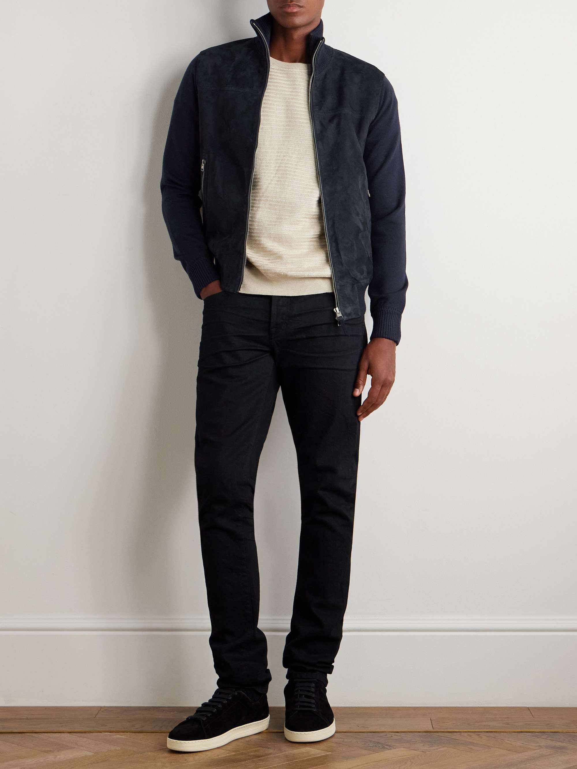 Slim-Fit Suede and Merino Wool and Cashmere-Blend Jacket view