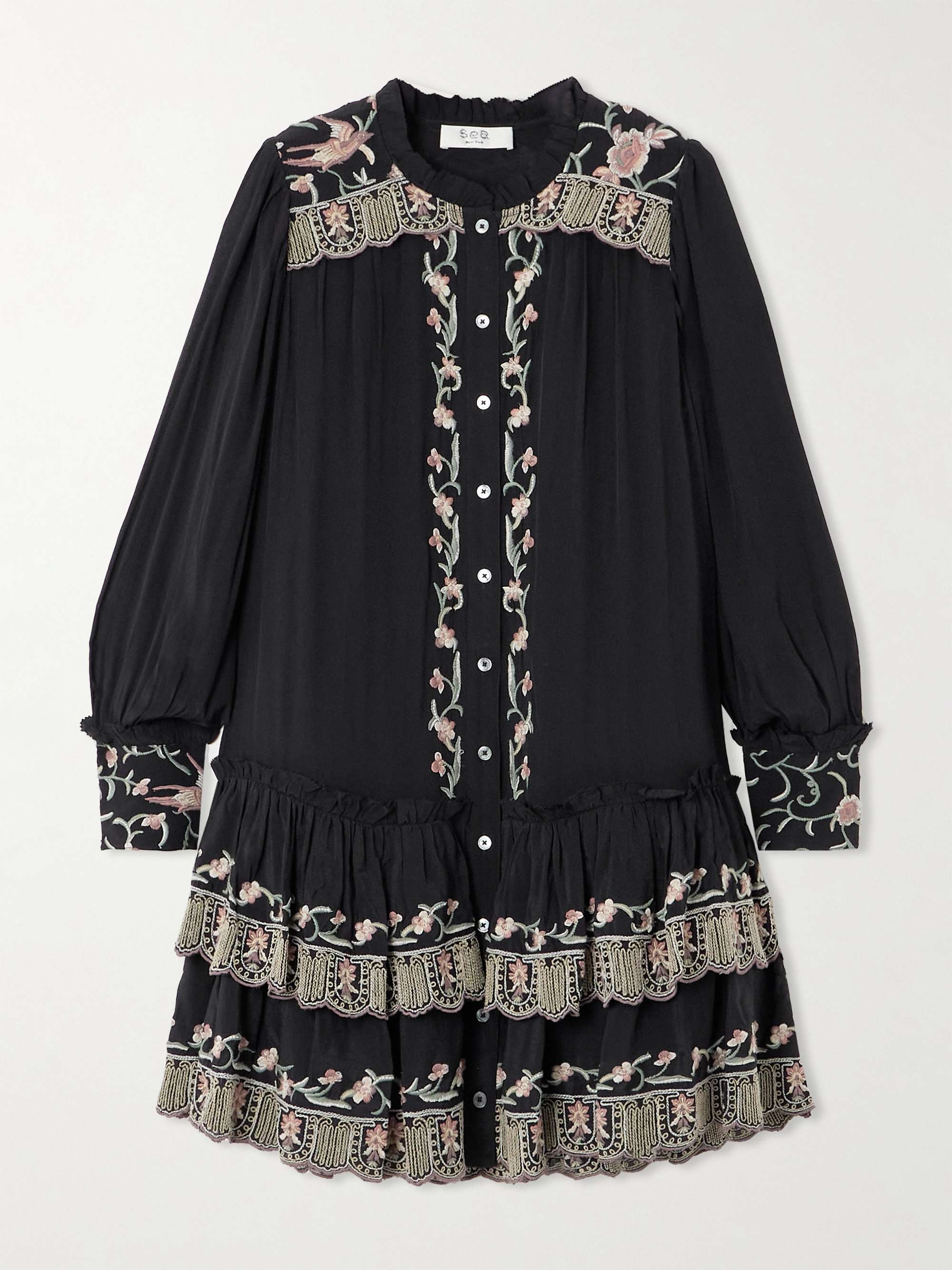 Lacey tiered embroidered chiffon mini dress view