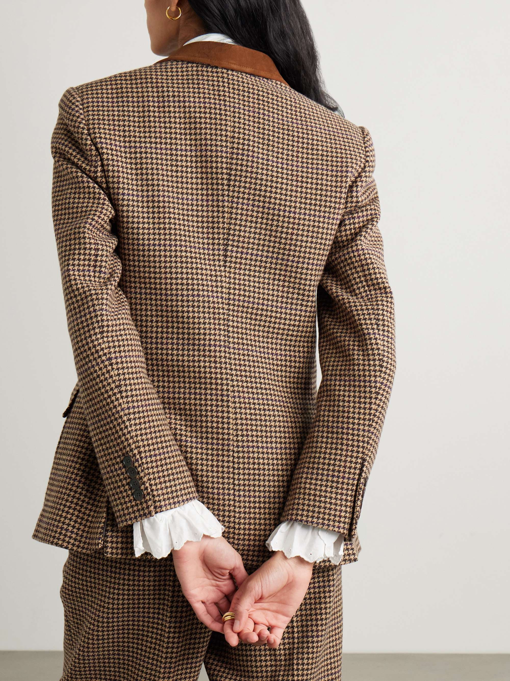 Velvet-trimmed houndstooth tweed blazer view