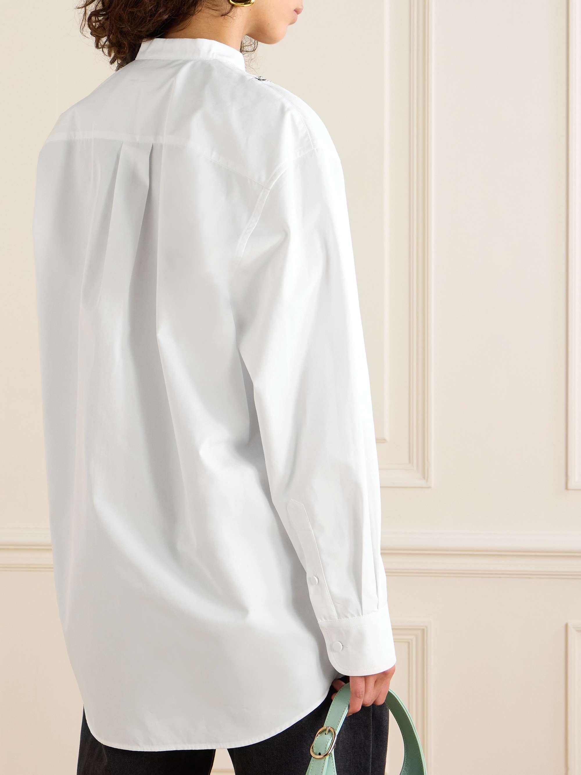 Embellished piqué-trimmed cotton-poplin blouse view