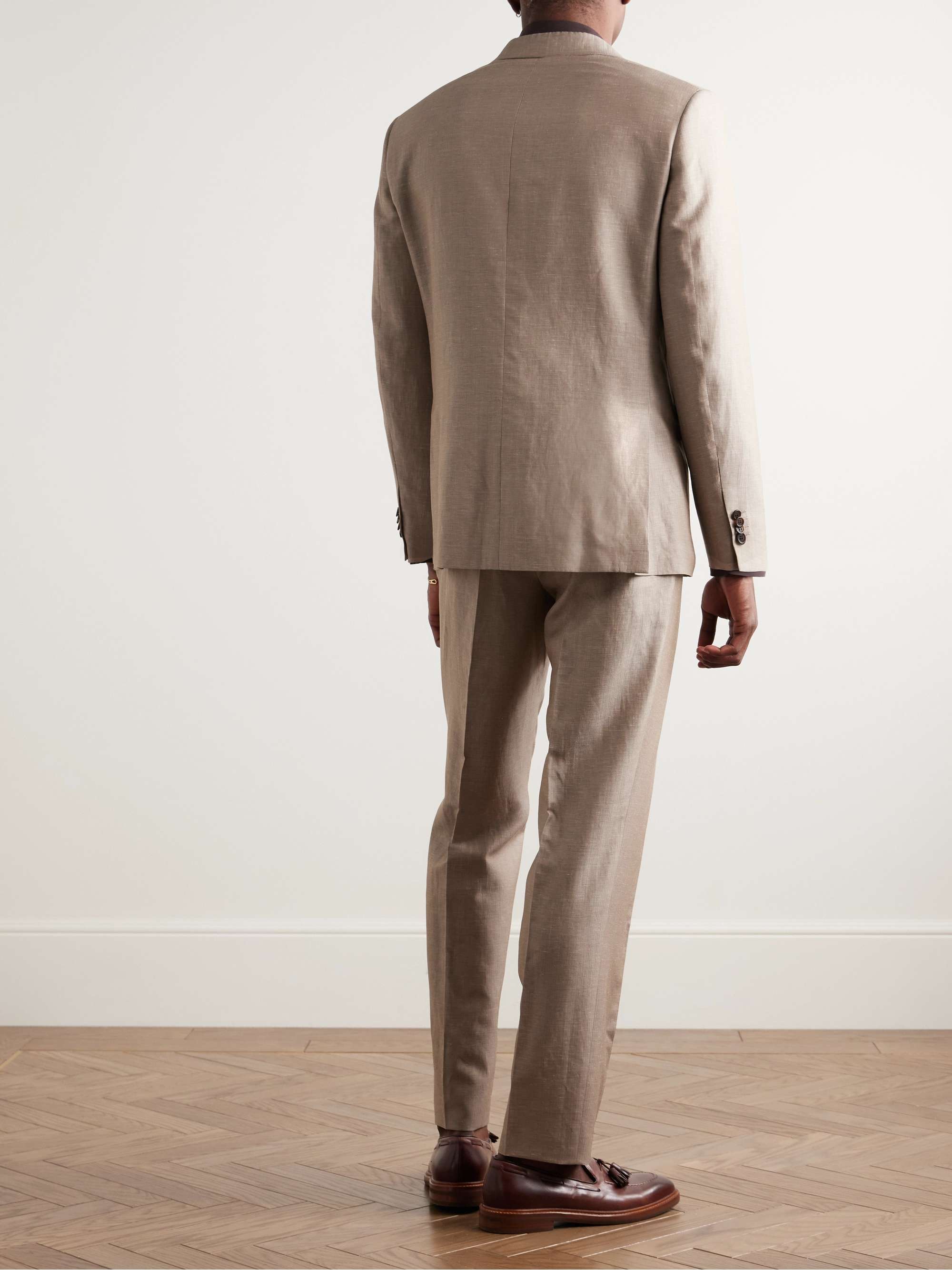 Slim-Fit Double-Breasted Wool, Linen and Silk-Blend Suit view