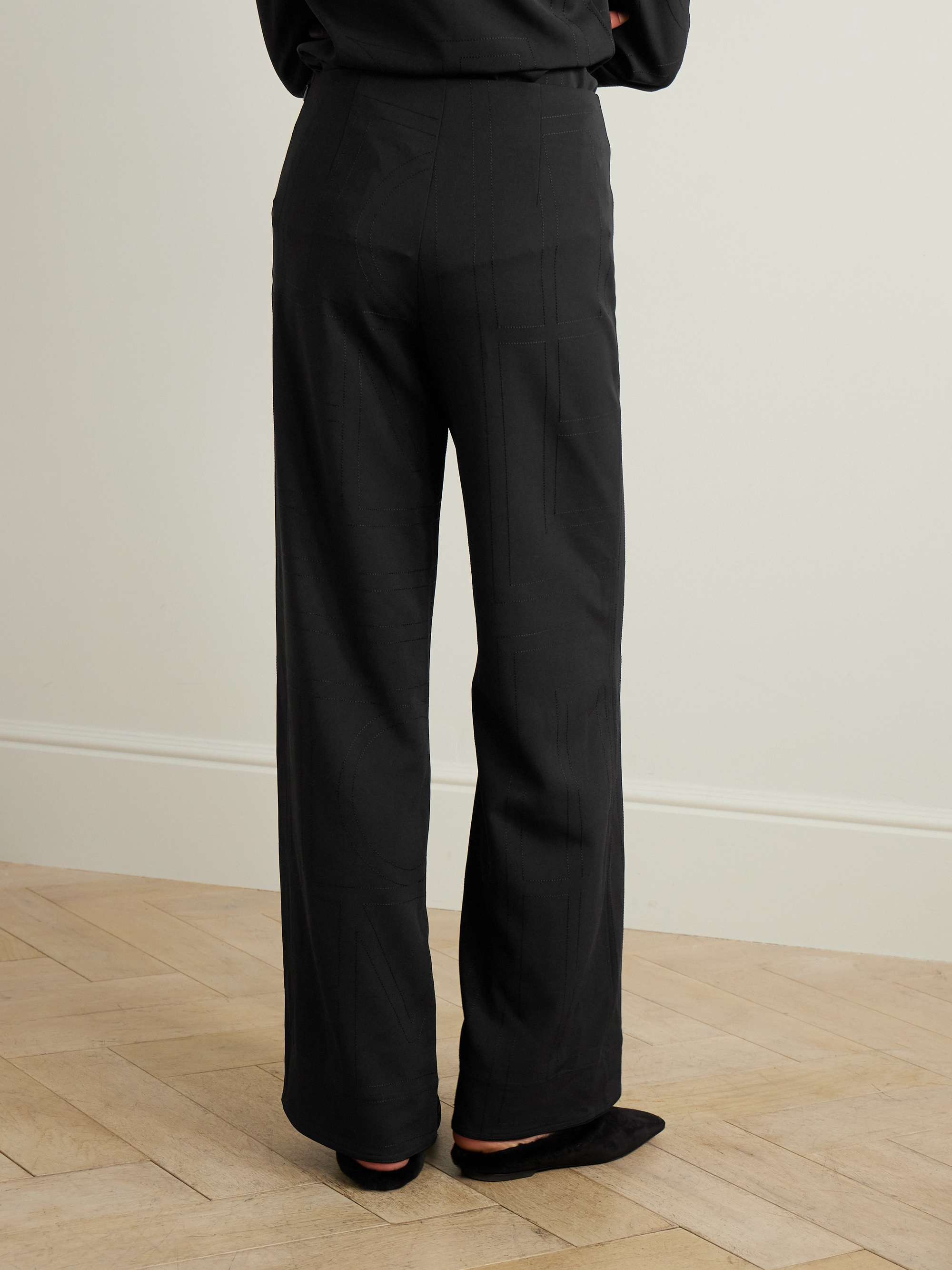 Embroidered recycled-jersey wide-leg pants view