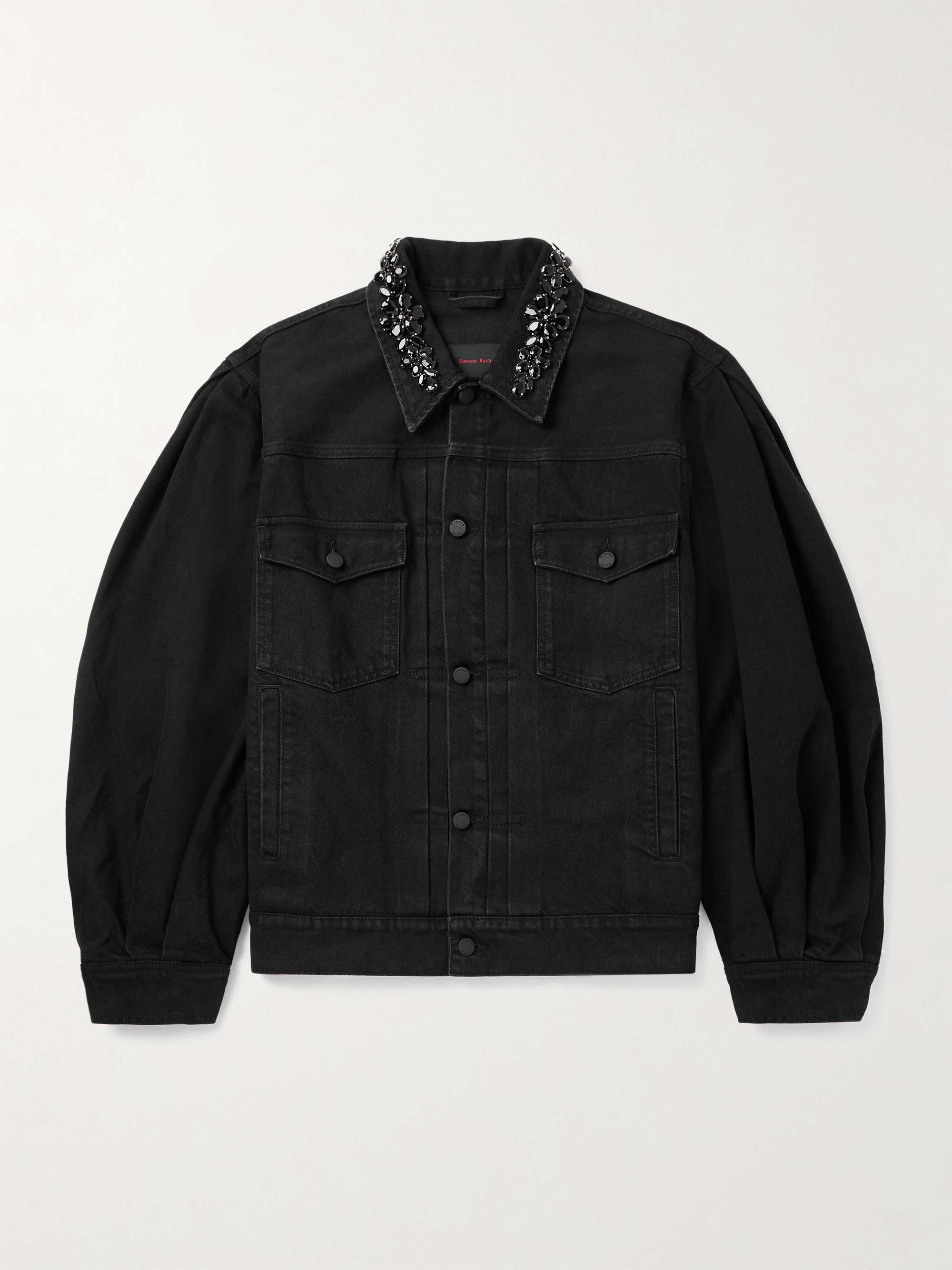 Crystal-Embellished Pleated Denim Jacket view
