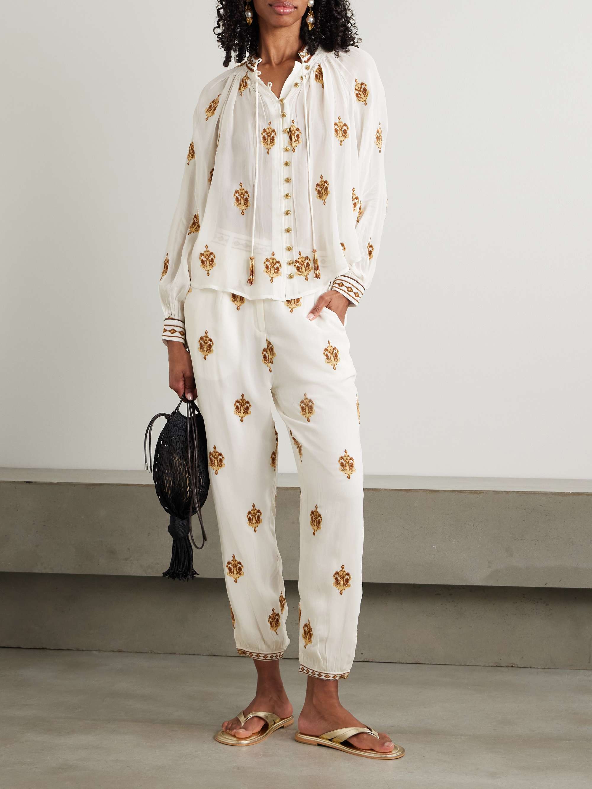 Anchor Tapestry embroidered georgette tapered pants view