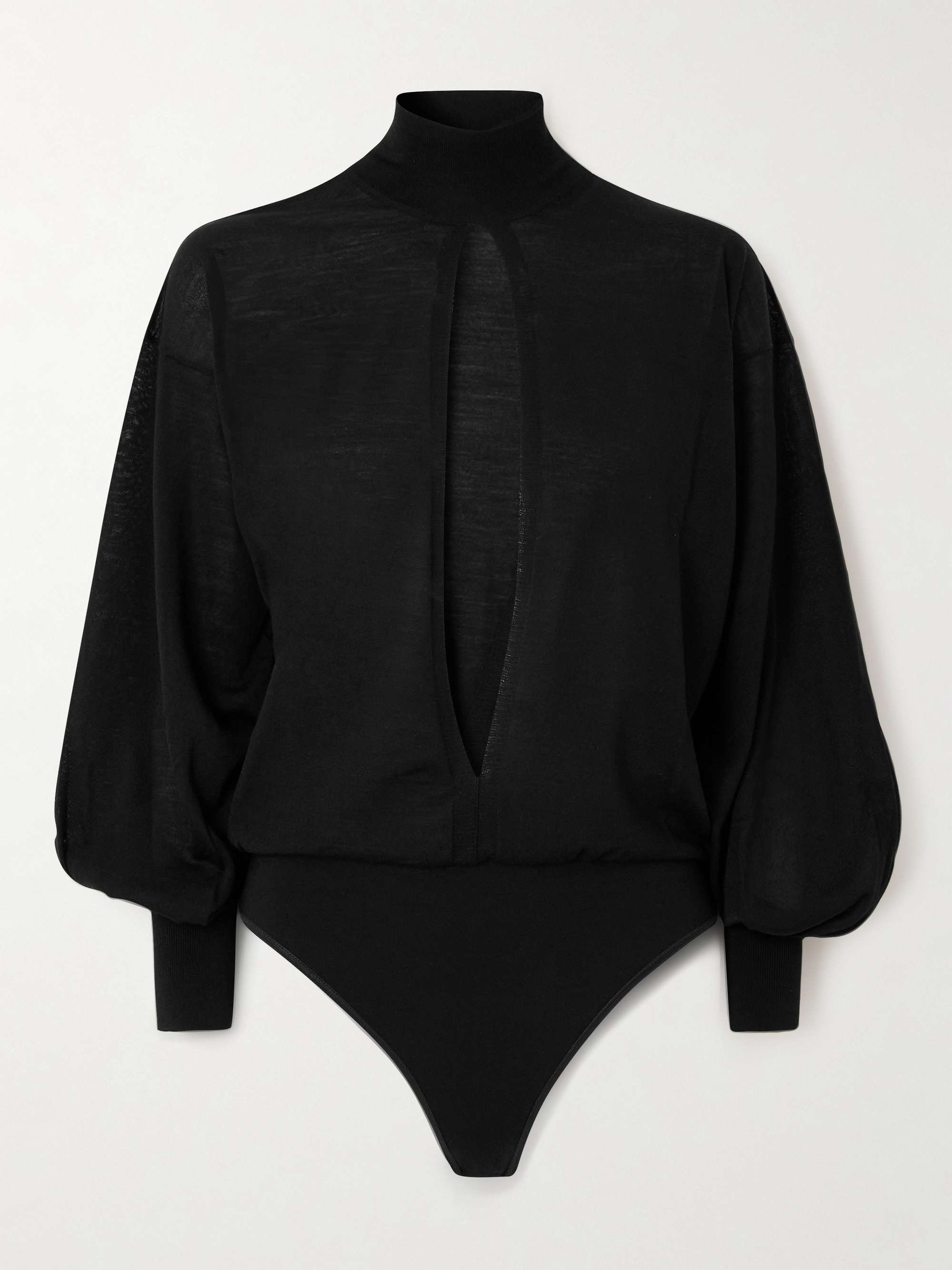 Turtleneck cutout wool-blend bodysuit view