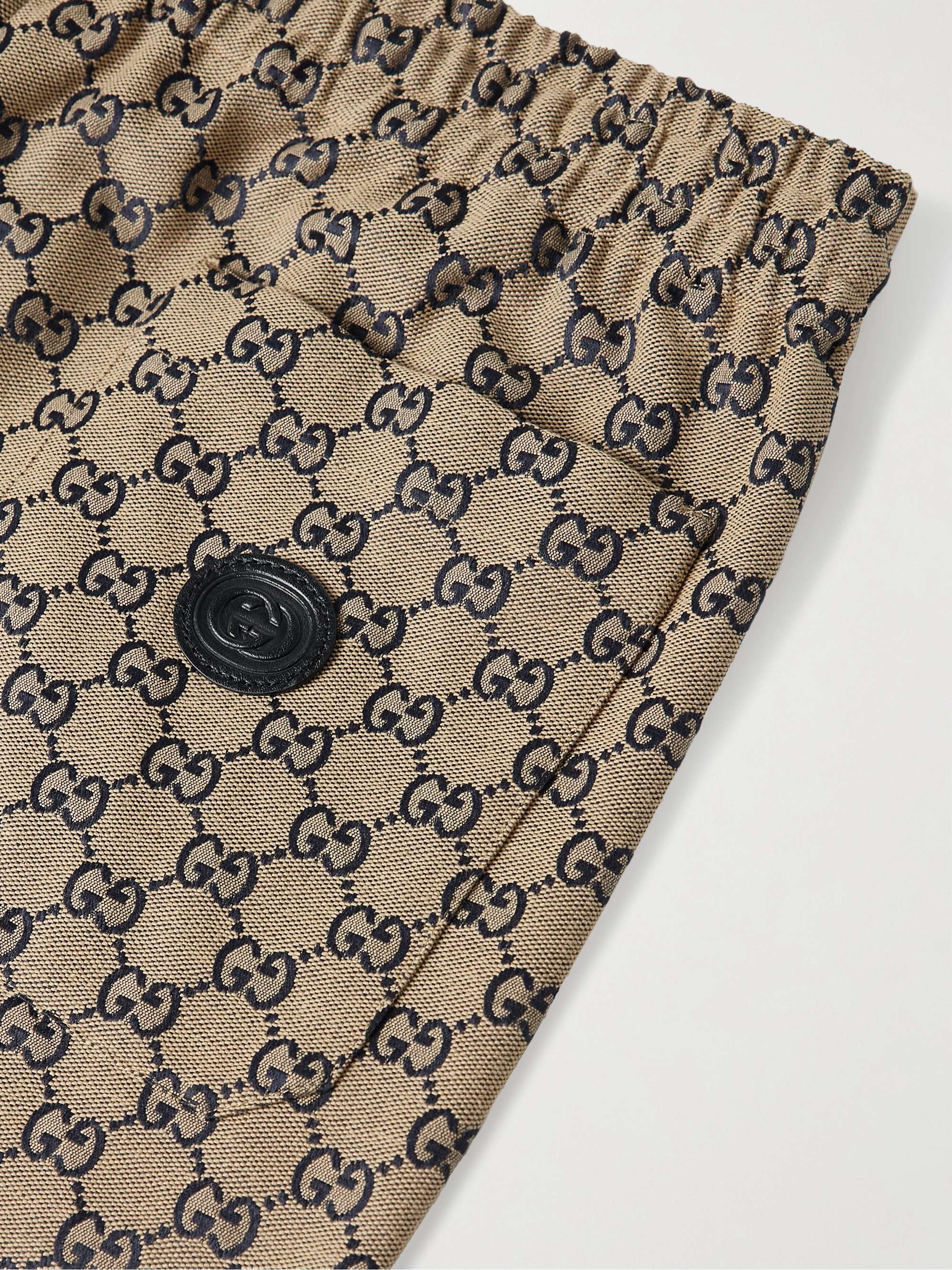 Straight-Leg Logo-Jacquard Cotton-Blend Drawstring Trousers view