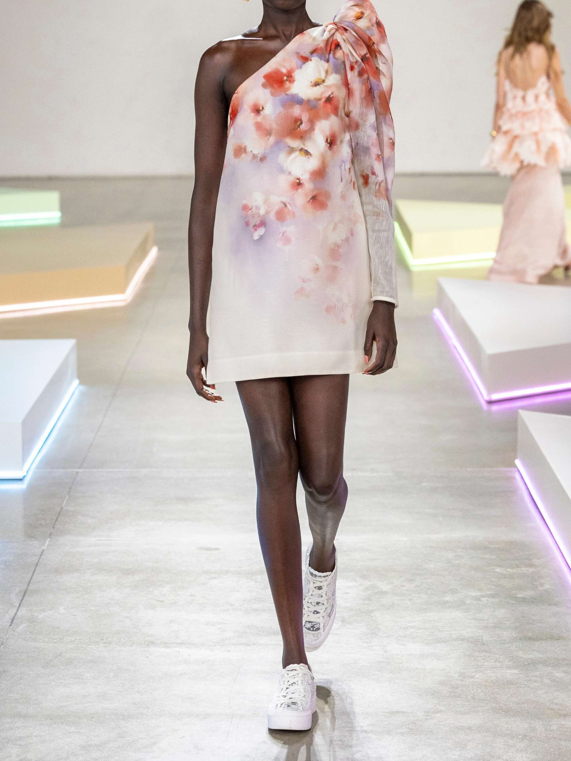 Crush one-sleeve floral-print linen and silk-blend mini dress view