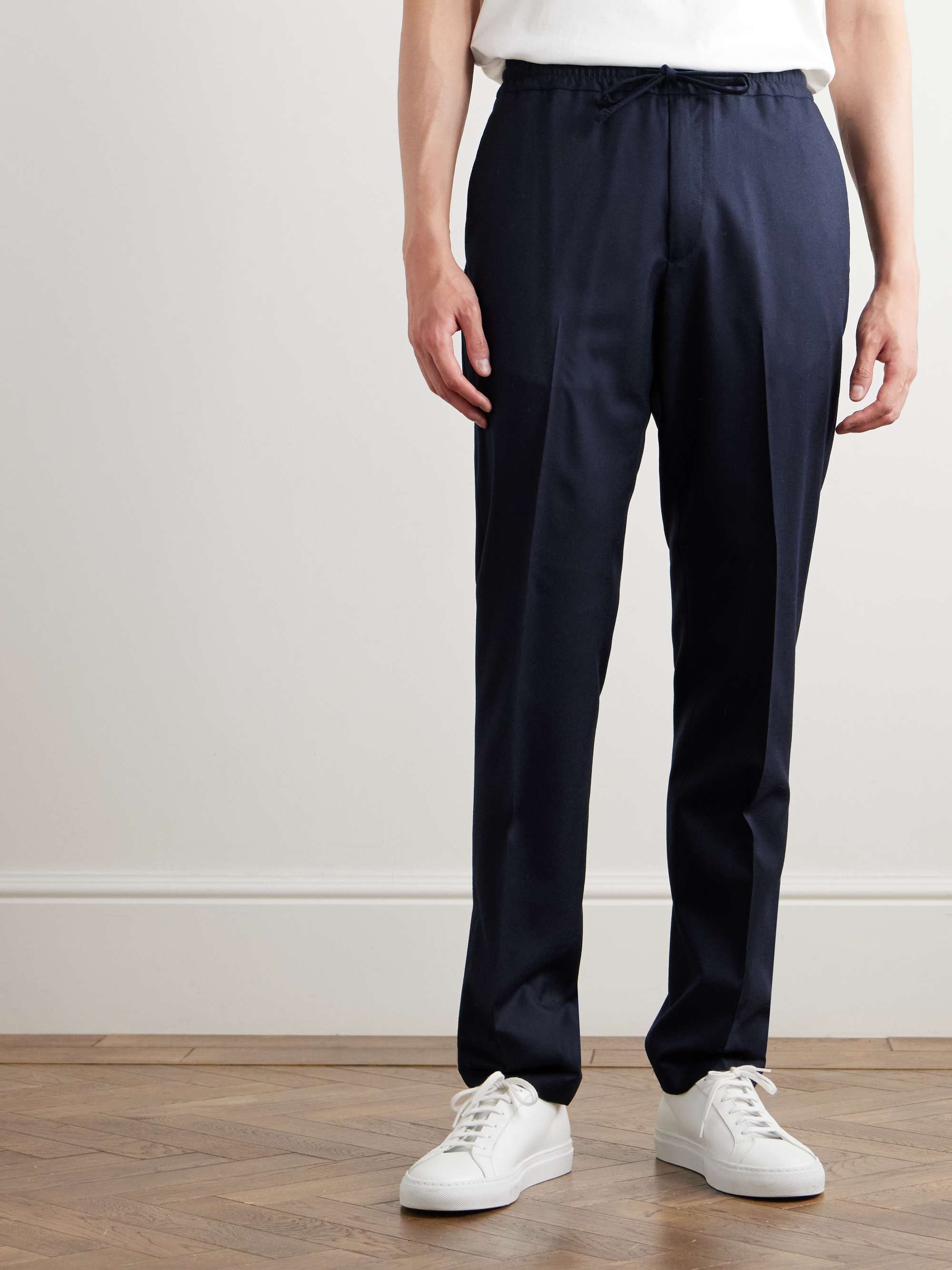 Tapered Wool-Flannel Drawstring Trousers view