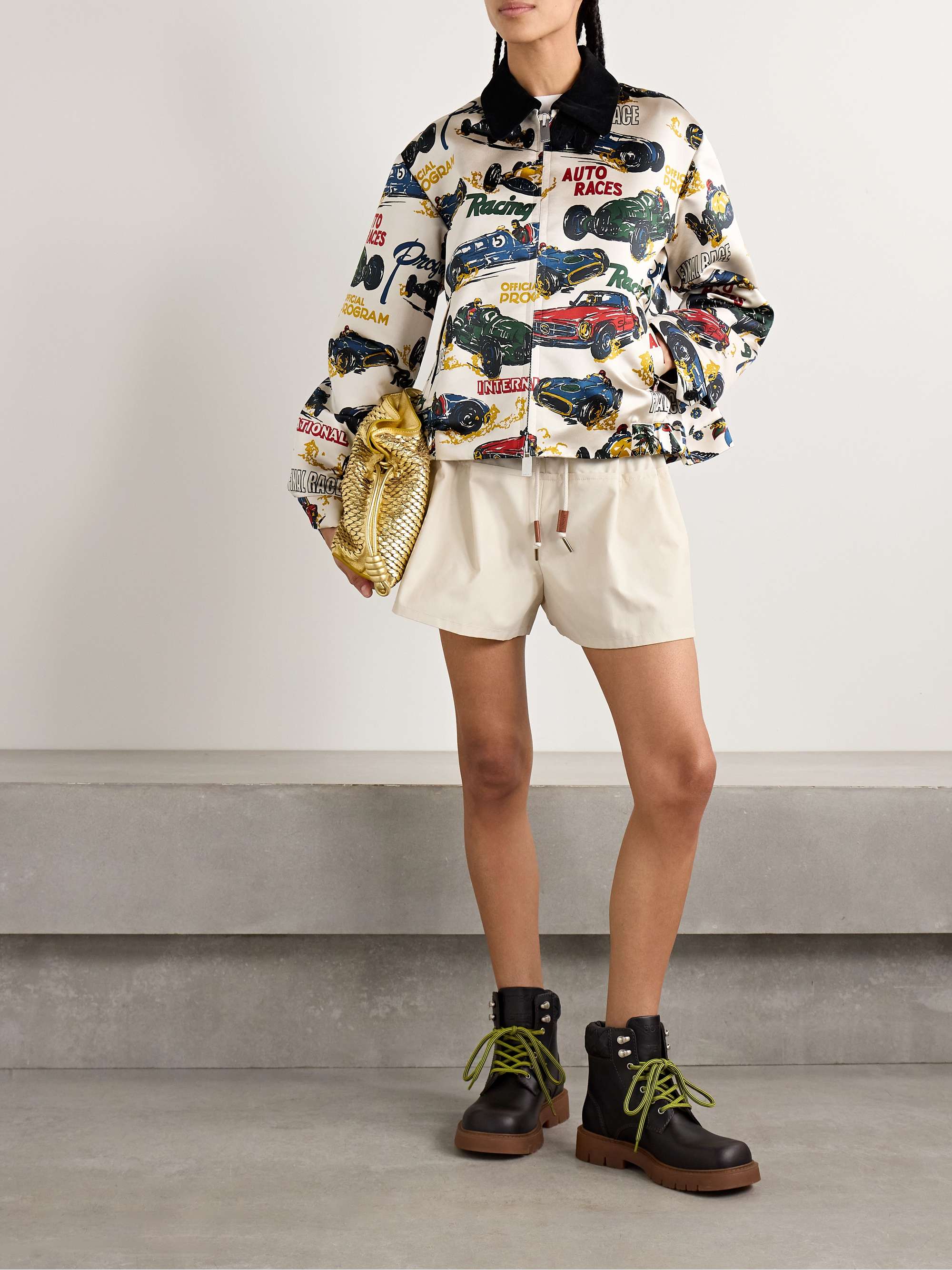 Canvas-trimmed paneled cotton-blend shell shorts view