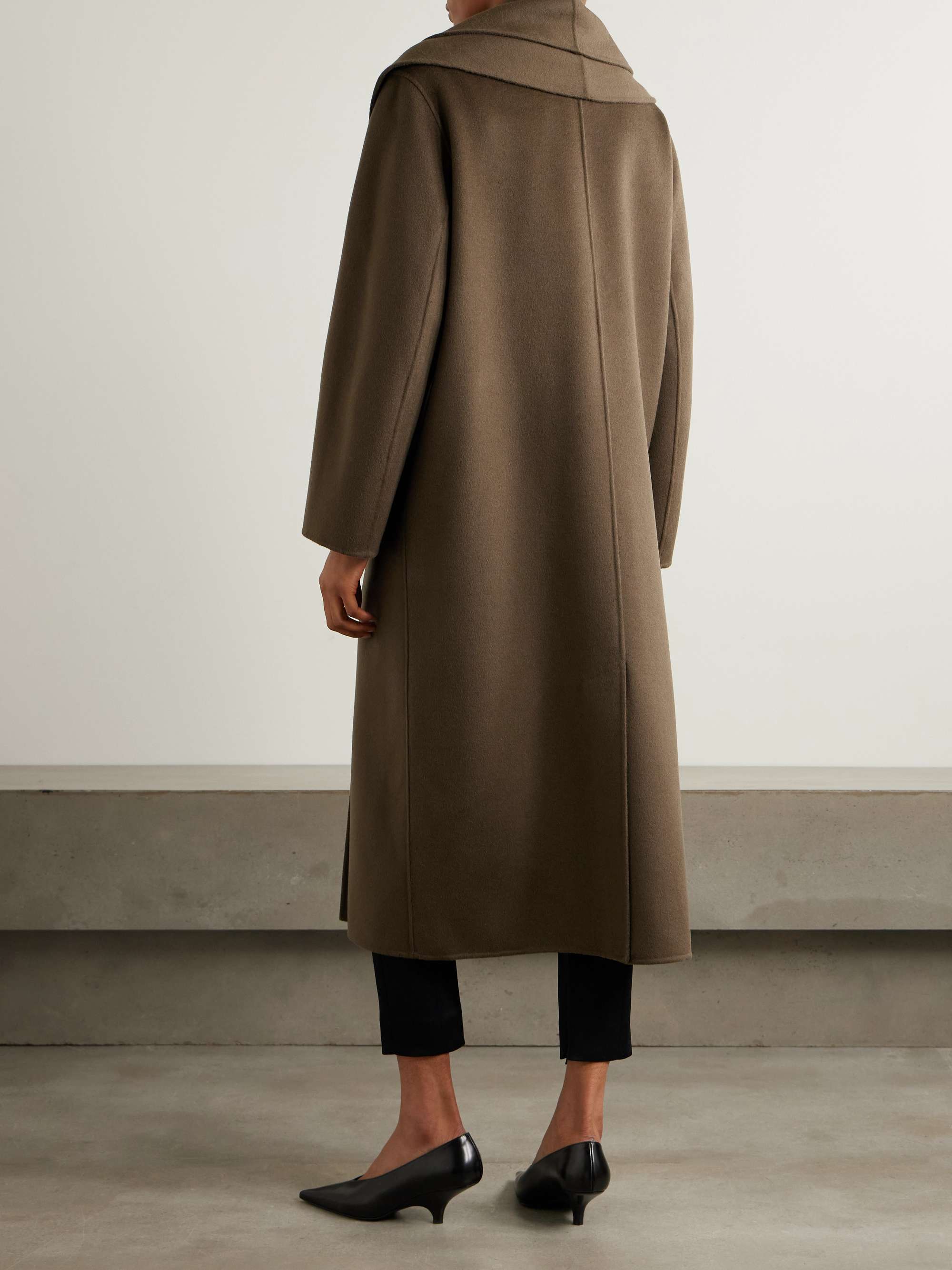 Double-breasted scarf-detailed layered wool coat view