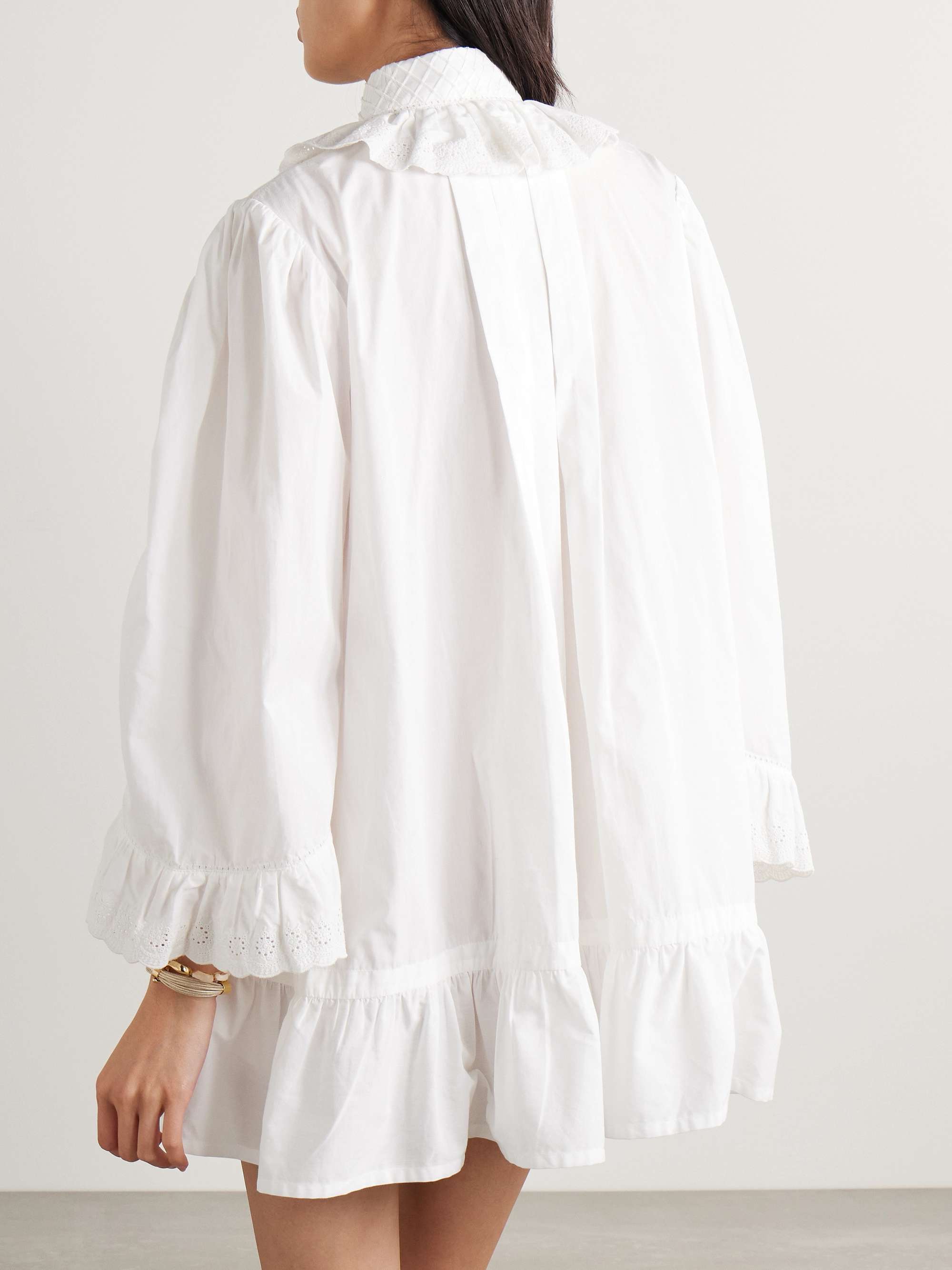 Petaluma crochet-trimmed pintucked cotton-poplin mini shirt dress view