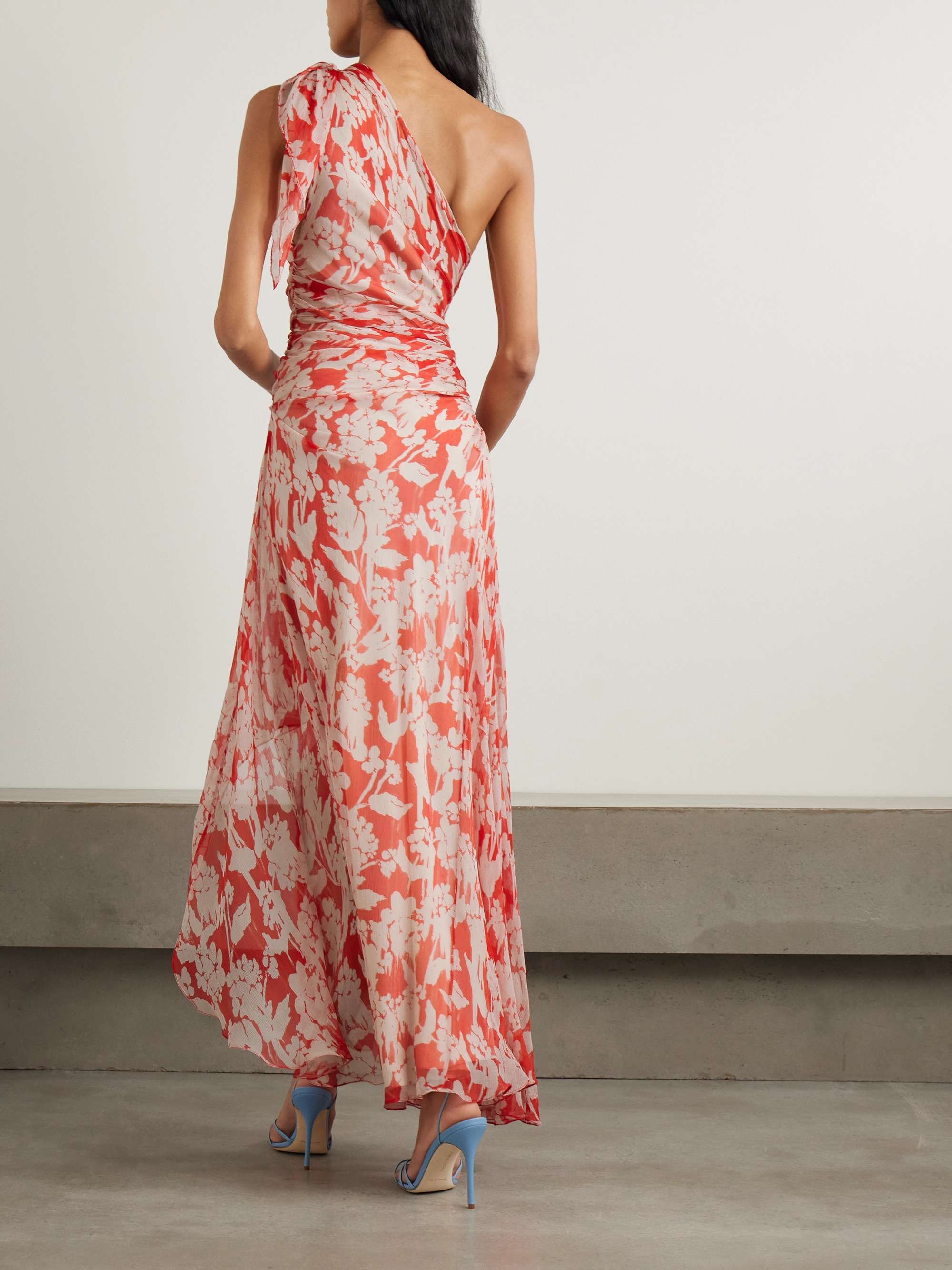 One-shoulder draped floral-print silk-georgette maxi dress view