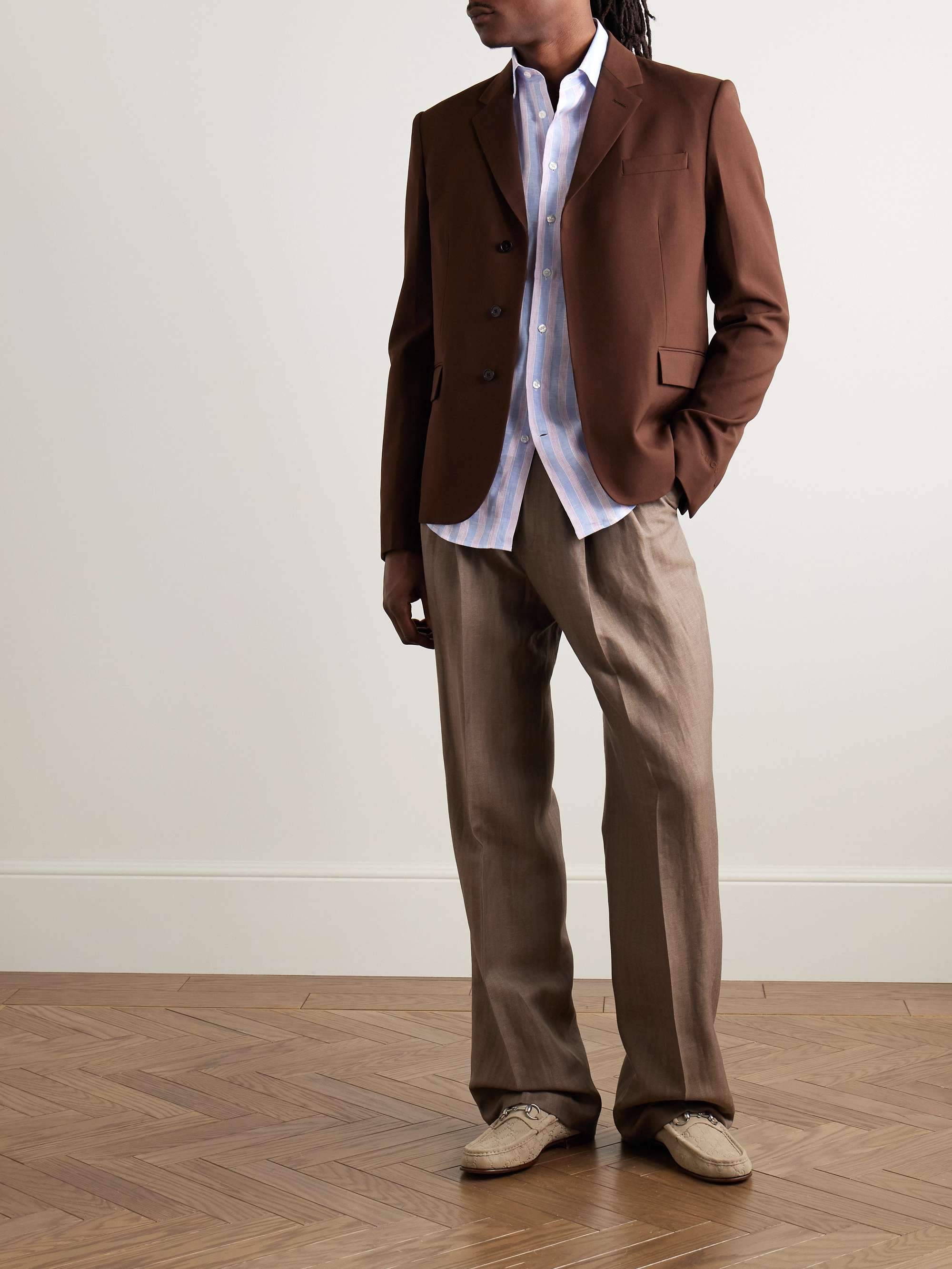 Slim-Fit Logo-Embroidered Striped Linen Shirt view