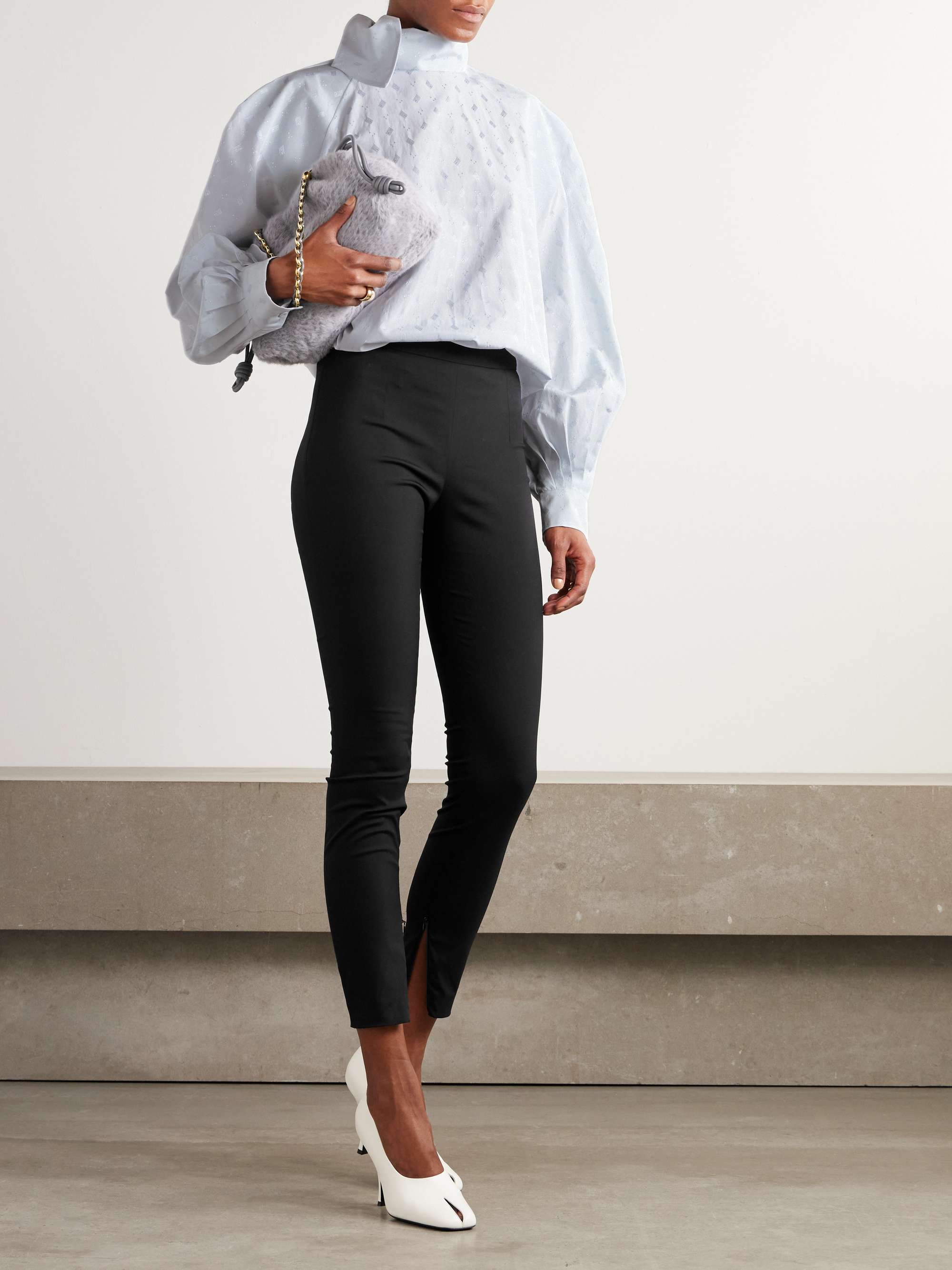 Embroidered cotton-poplin skinny pants view
