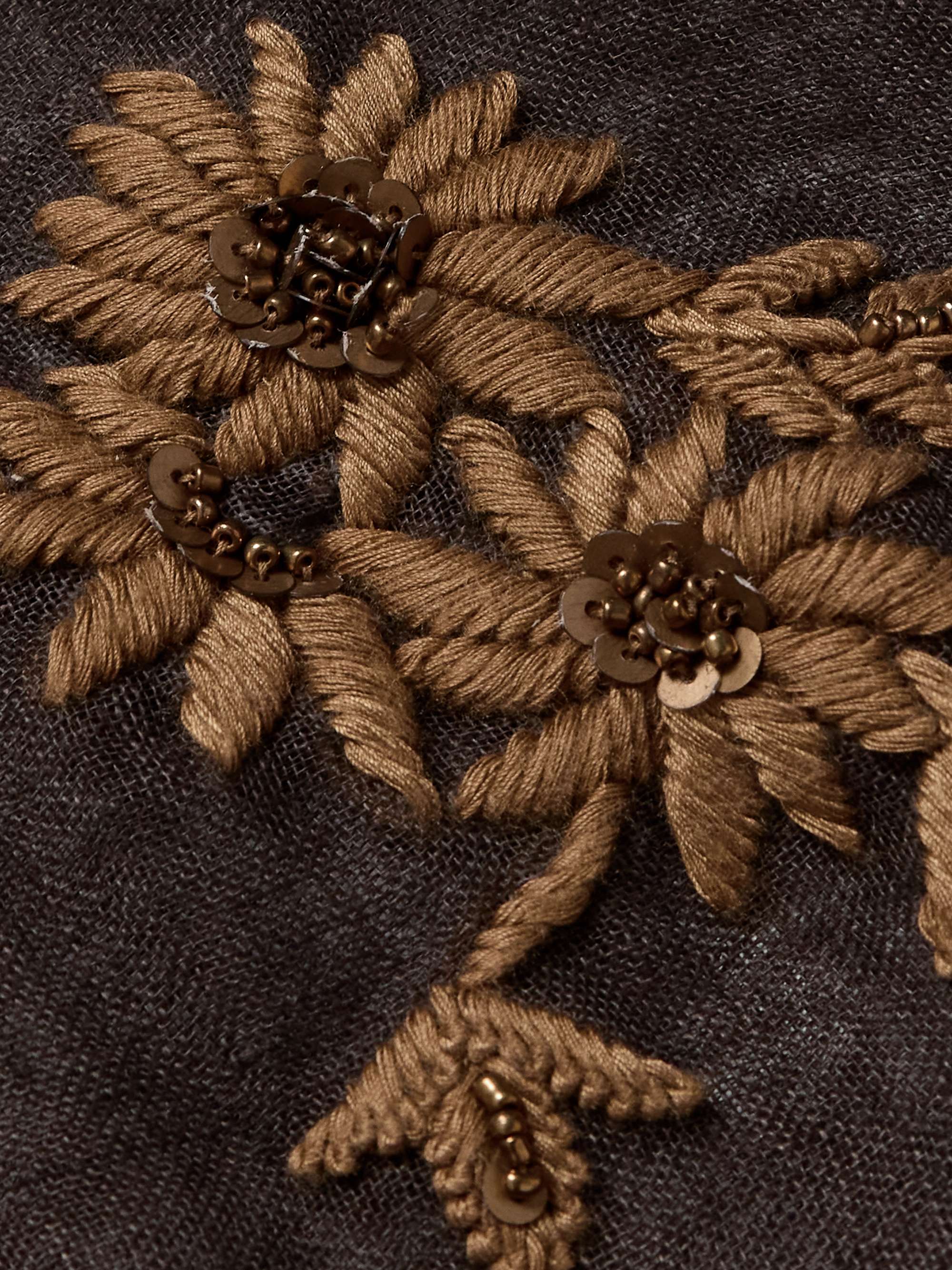 Camp-Collar Embellished Embroidered Cotton-Voile Shirt view