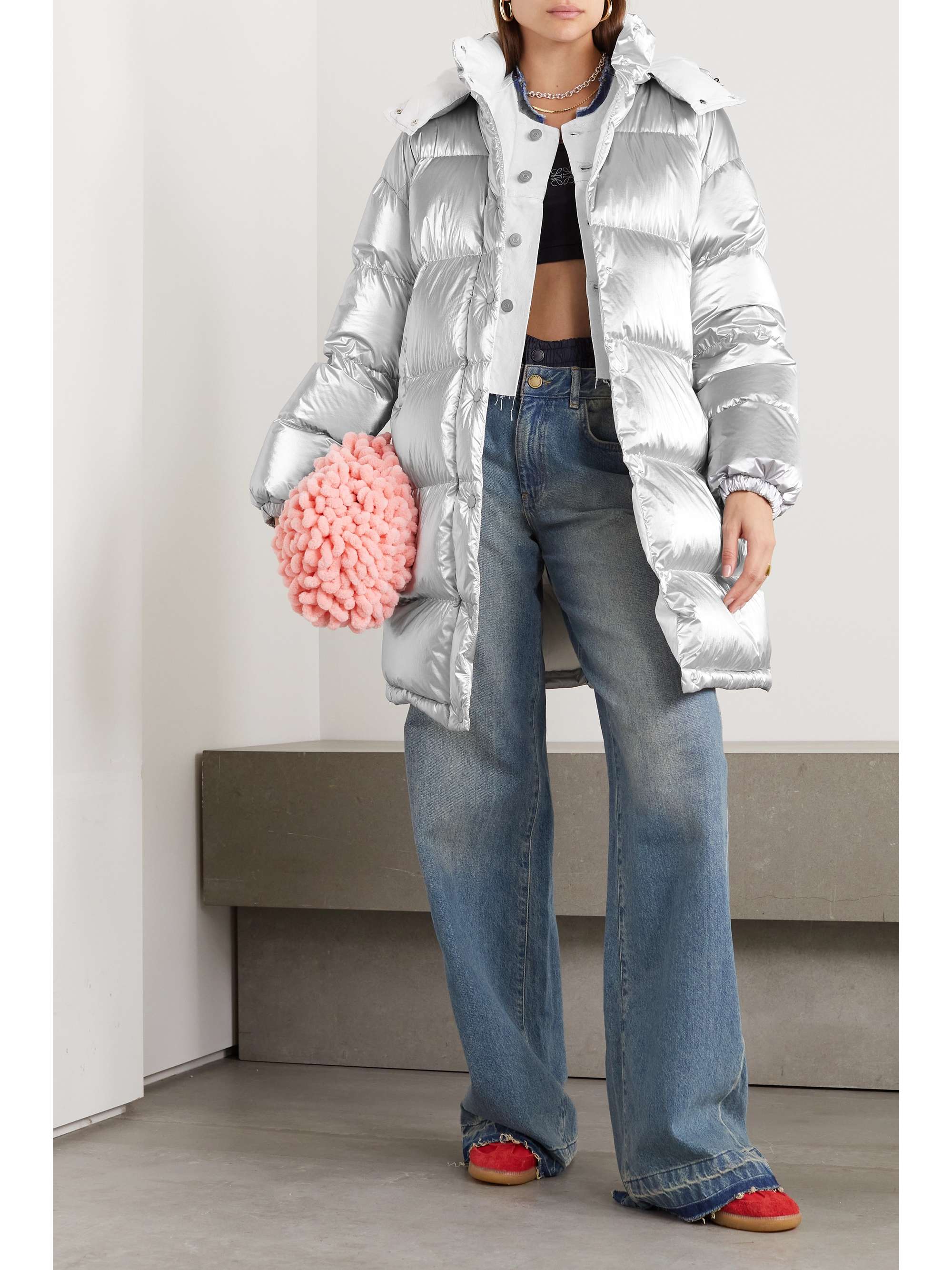 Gaou hooded quilted metallic shell down jacket view