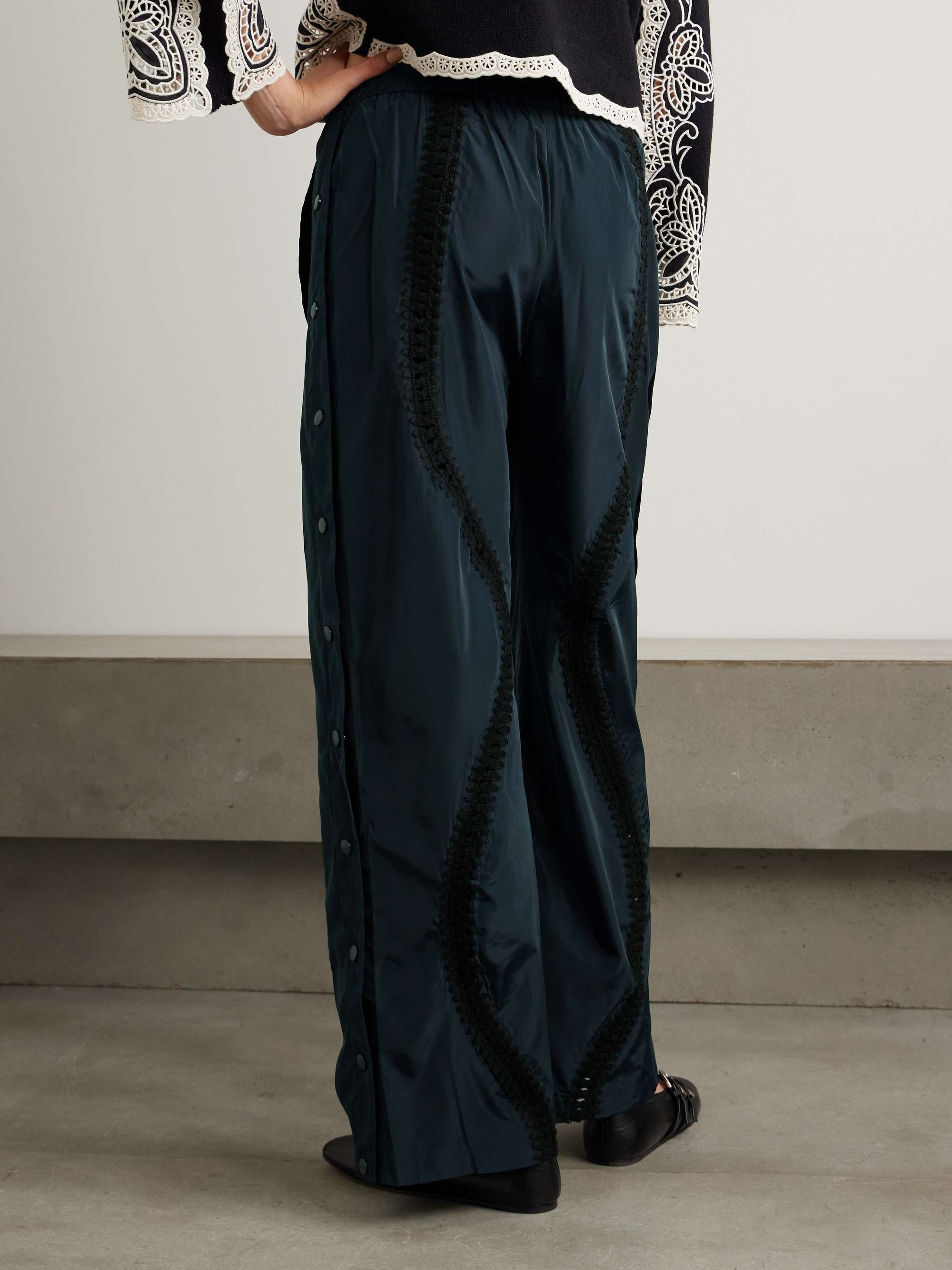 Averie crochet-trimmed button-embellished shell wide-leg pants view