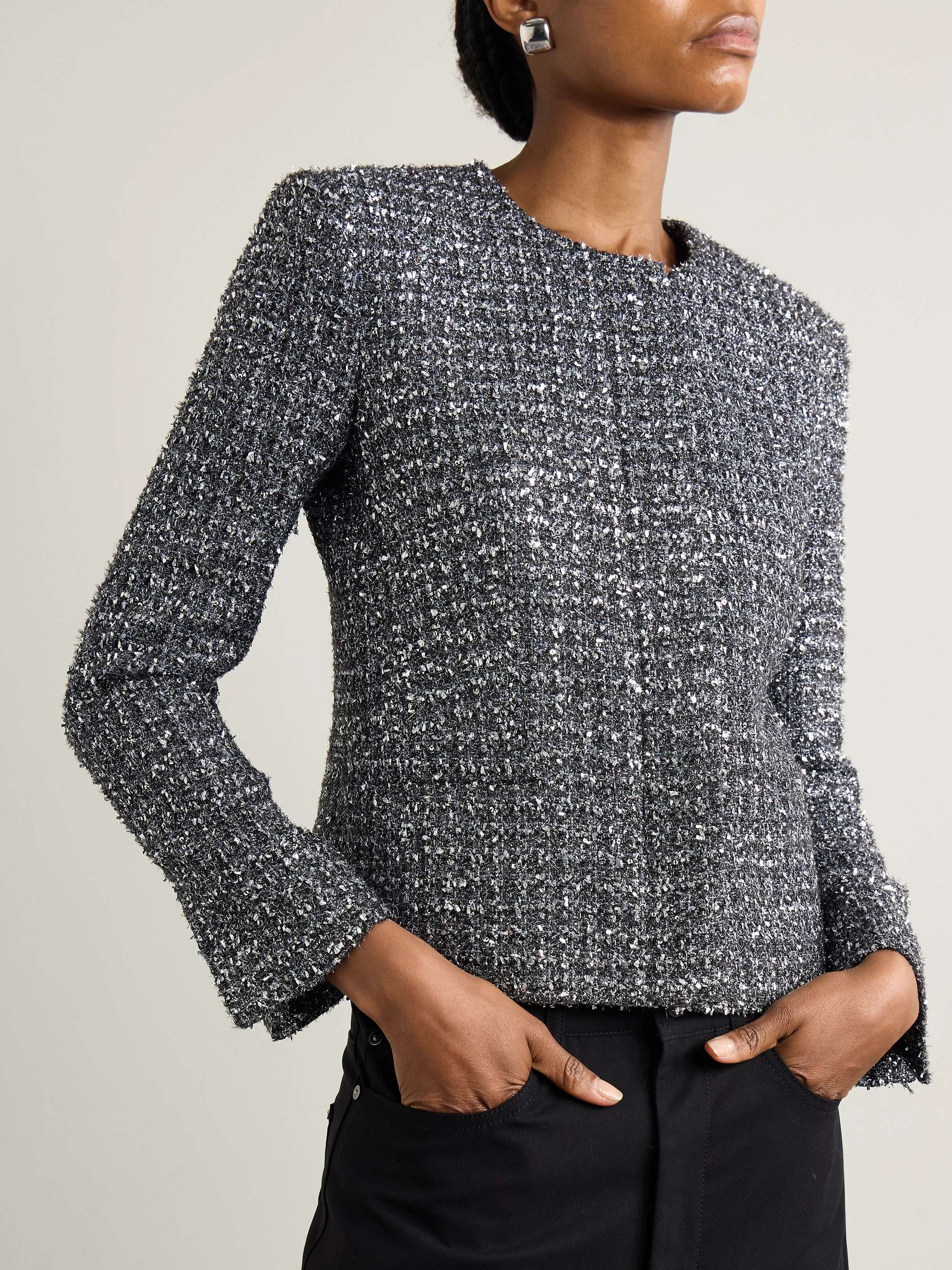 Sequin-embellished metallic tweed jacket view