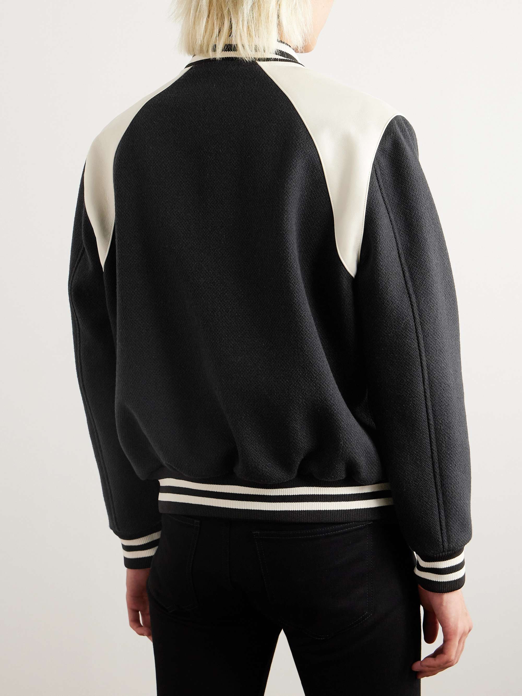 Teddy Striped Colour-Block Leather-Trimmed Virgin Wool-Blend Varsity Jacket view