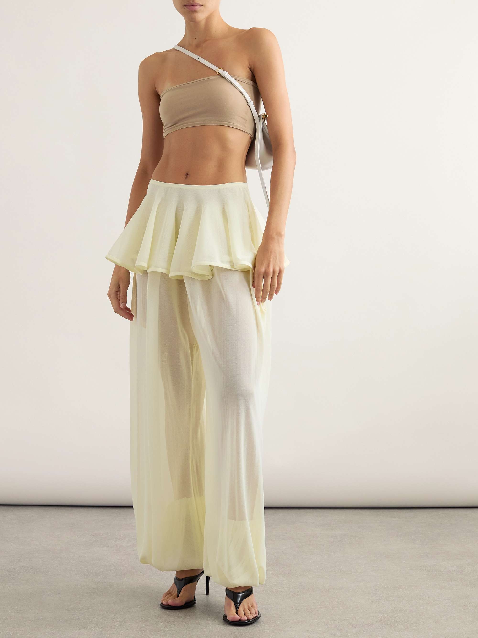 Pleated georgette peplum tapered pants view