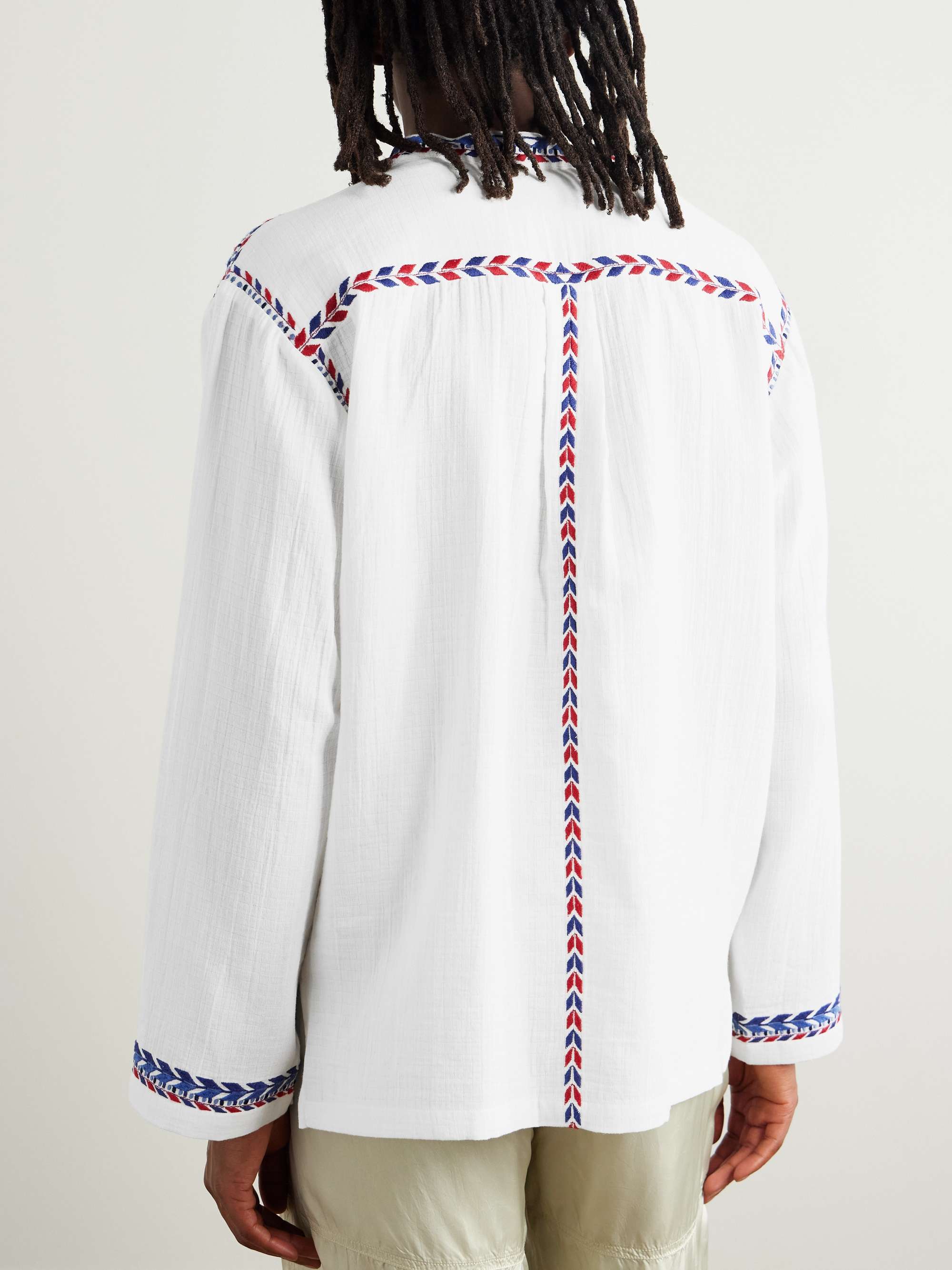 Zakaria Embroidered Textured-Cotton Shirt view