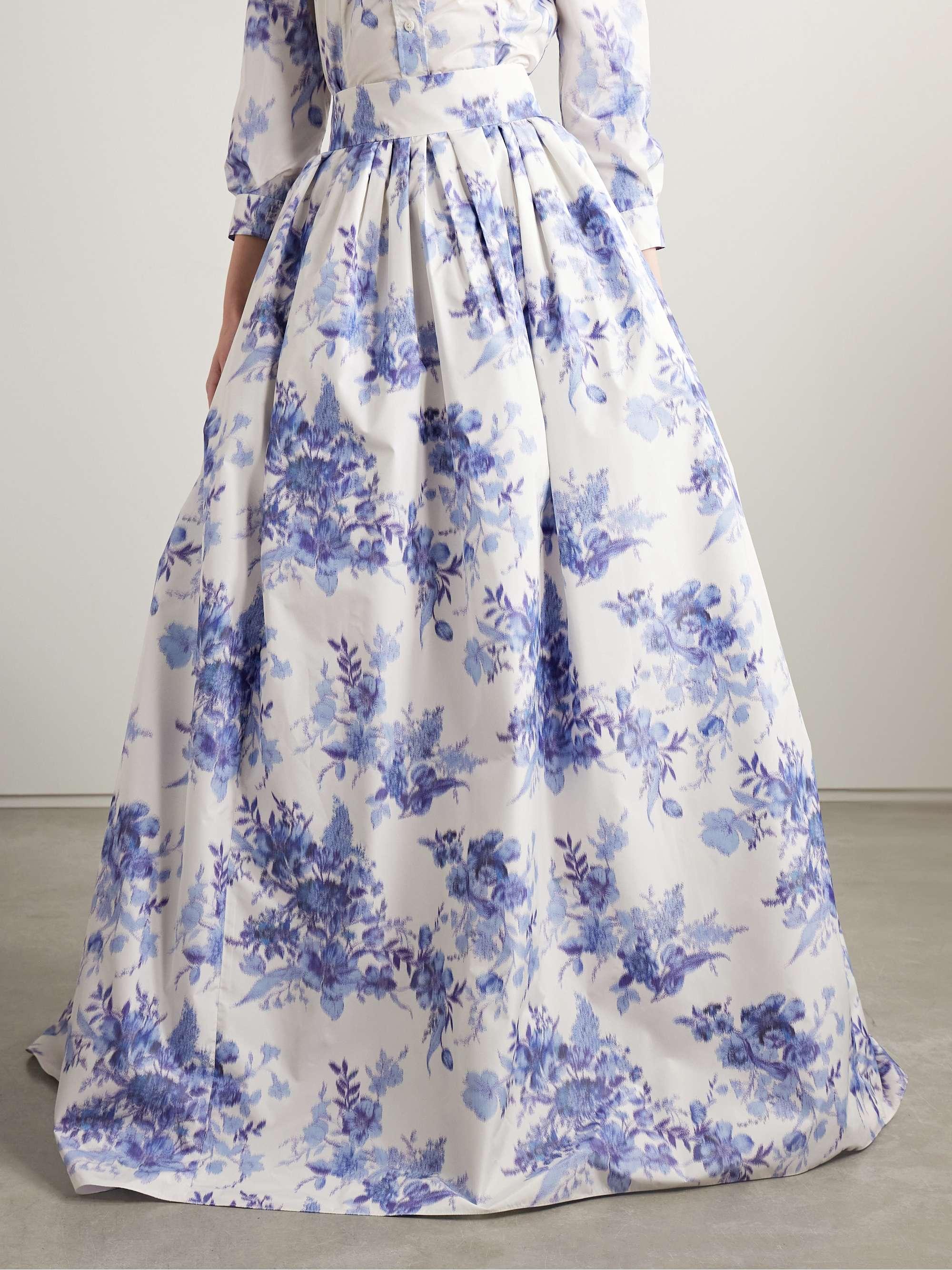 Pleated floral-print taffeta maxi skirt view