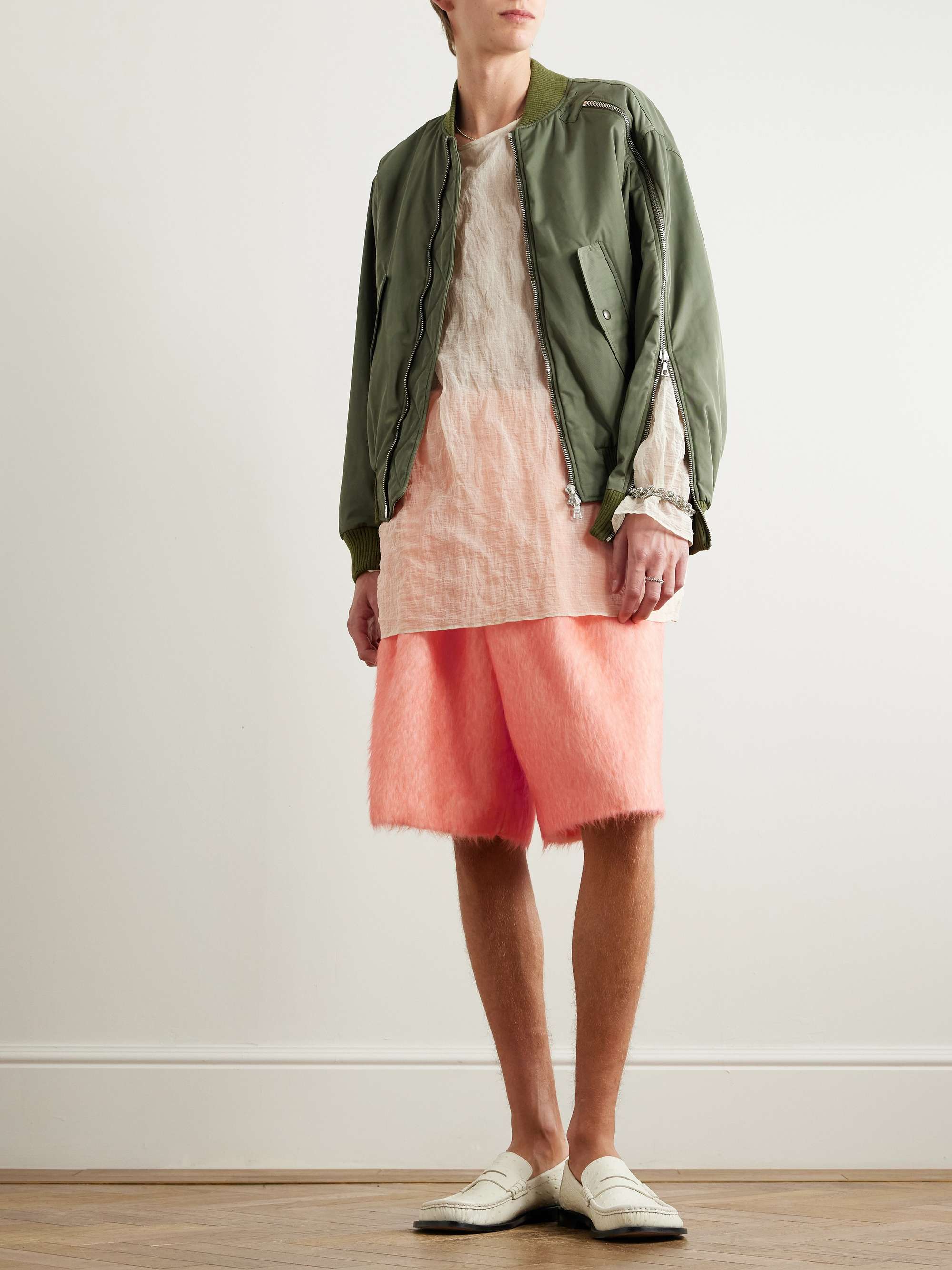 Wide-Leg Pleated Brushed Alpaca and Wool-Blend Shorts view