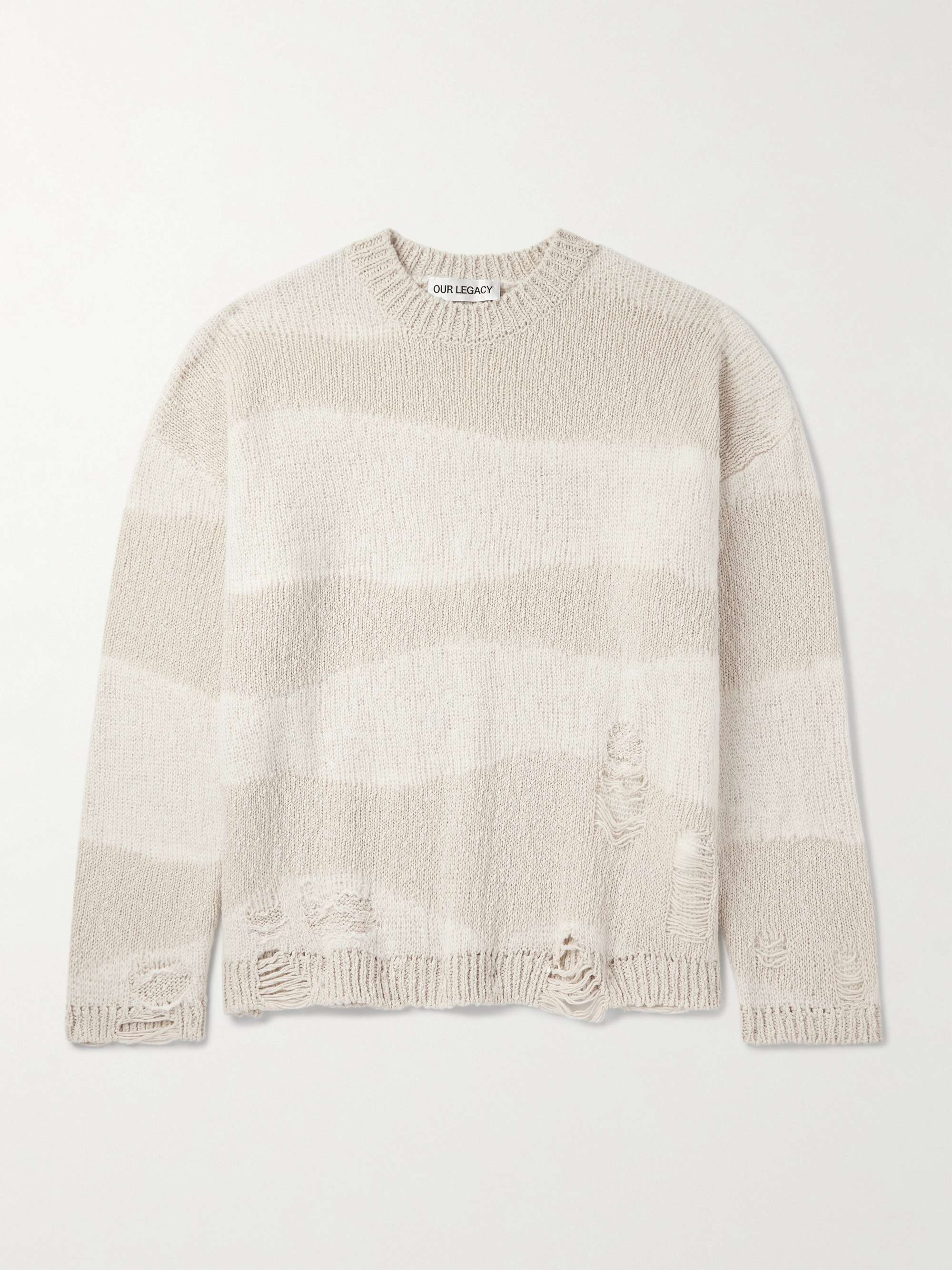 Popover Distressed Striped Cotton and Linen-Blend Sweater view