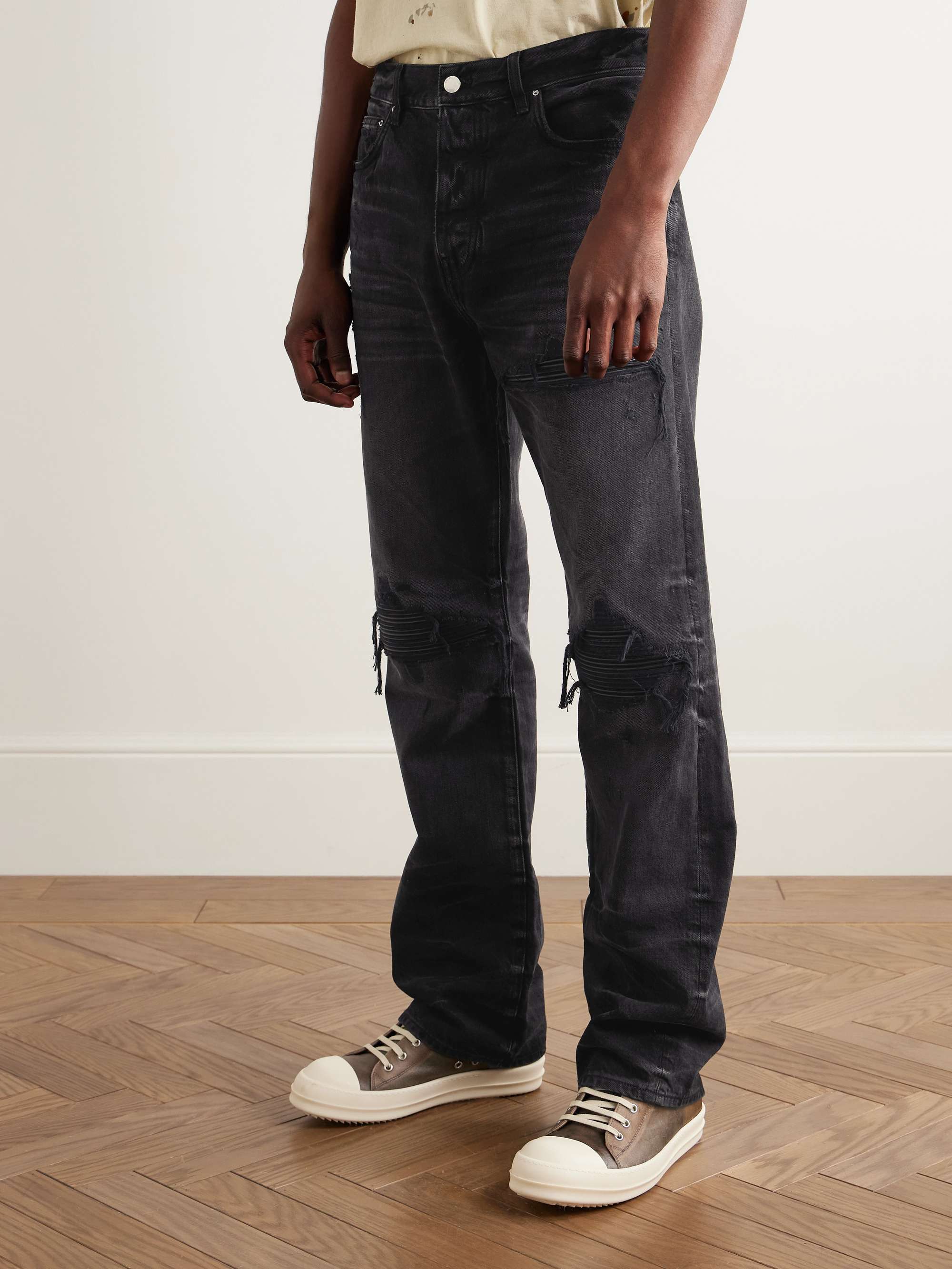 MX1 Straight-Leg Leather-Panelled Distressed Jeans view