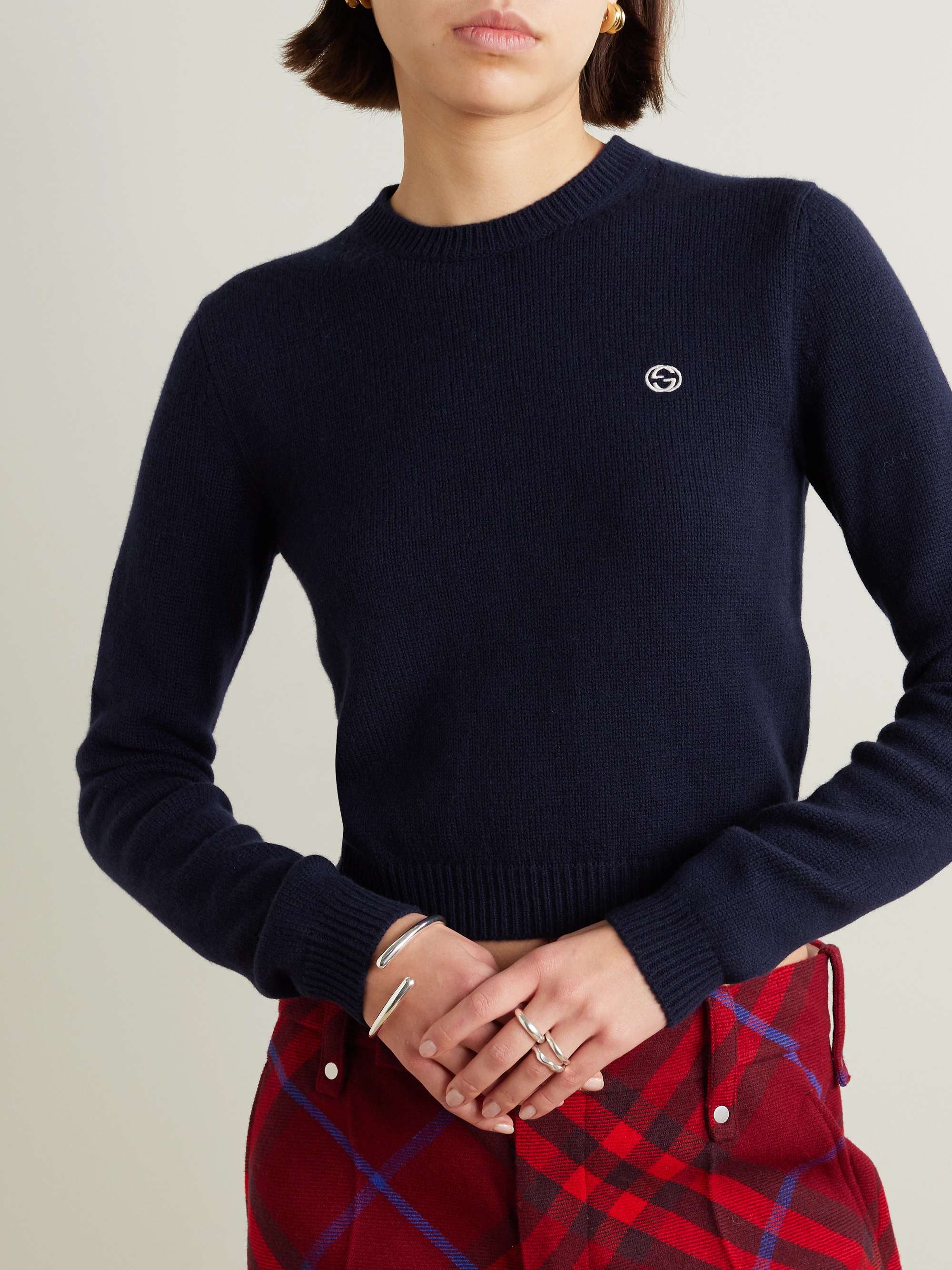 Cropped embroidered wool and cashmere-blend sweater view