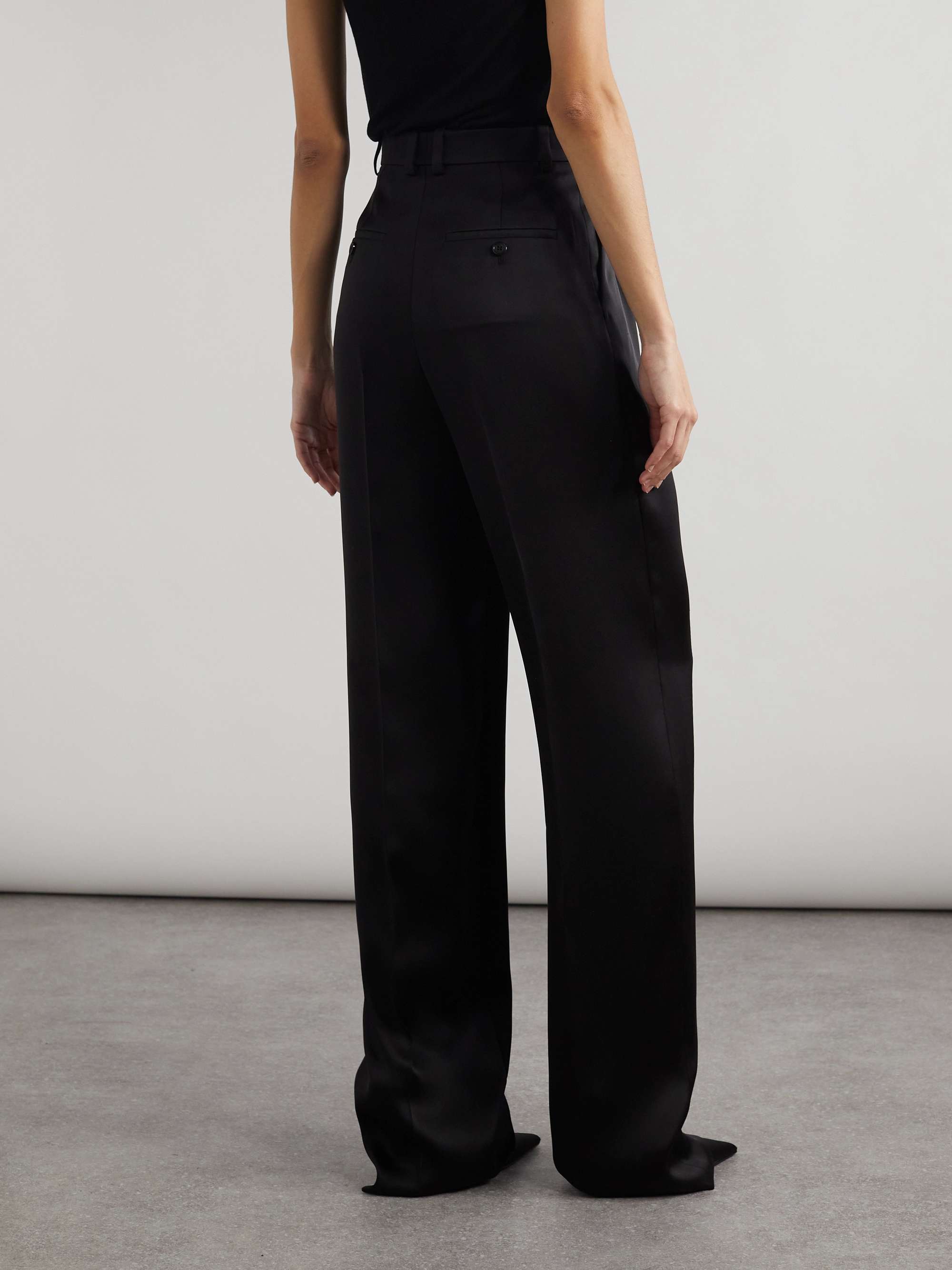 Pleated silk-satin straight-leg pants view