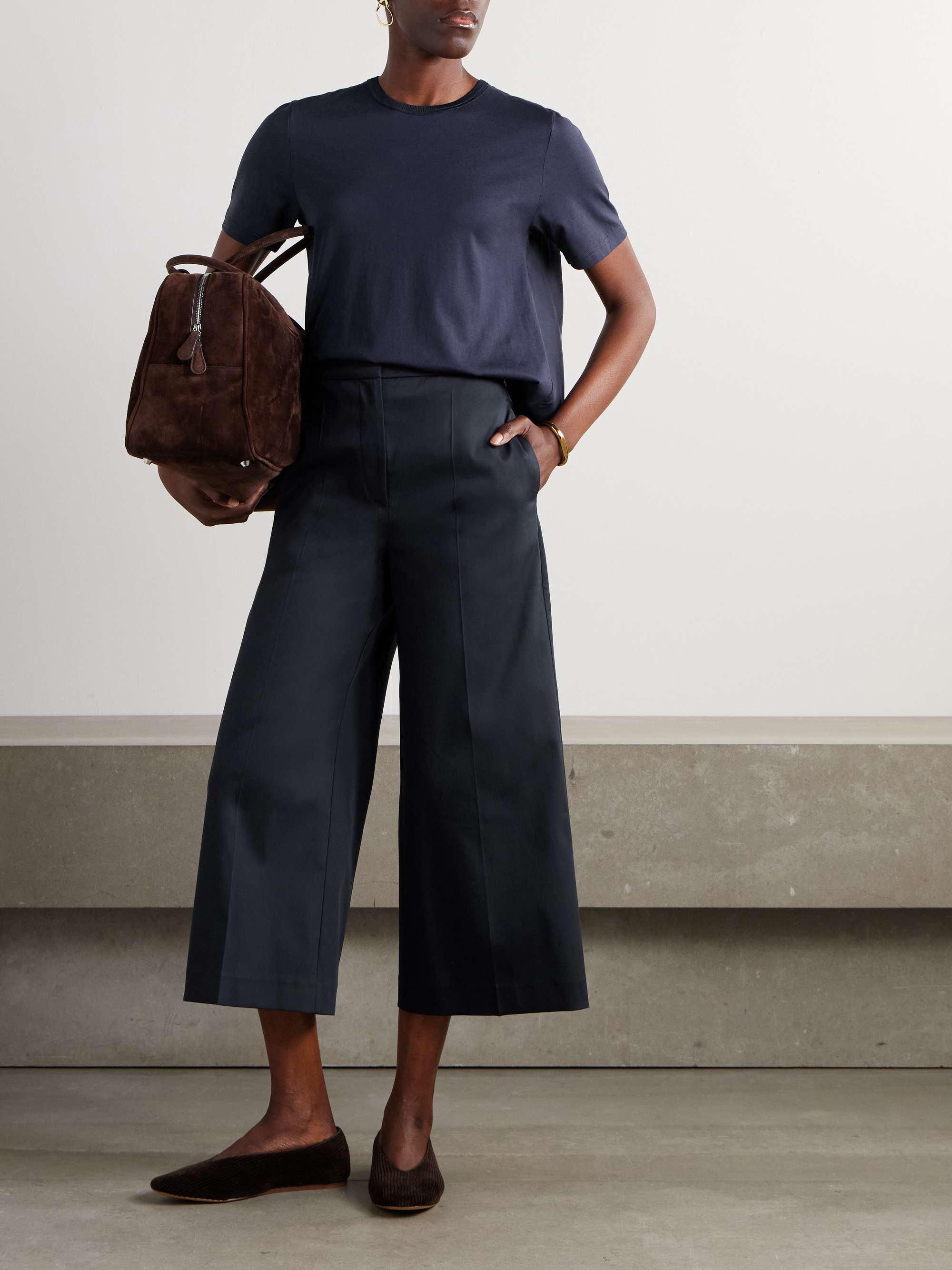 Pleated cotton and silk-blend jersey and gathered silk-habotai T-shirt view