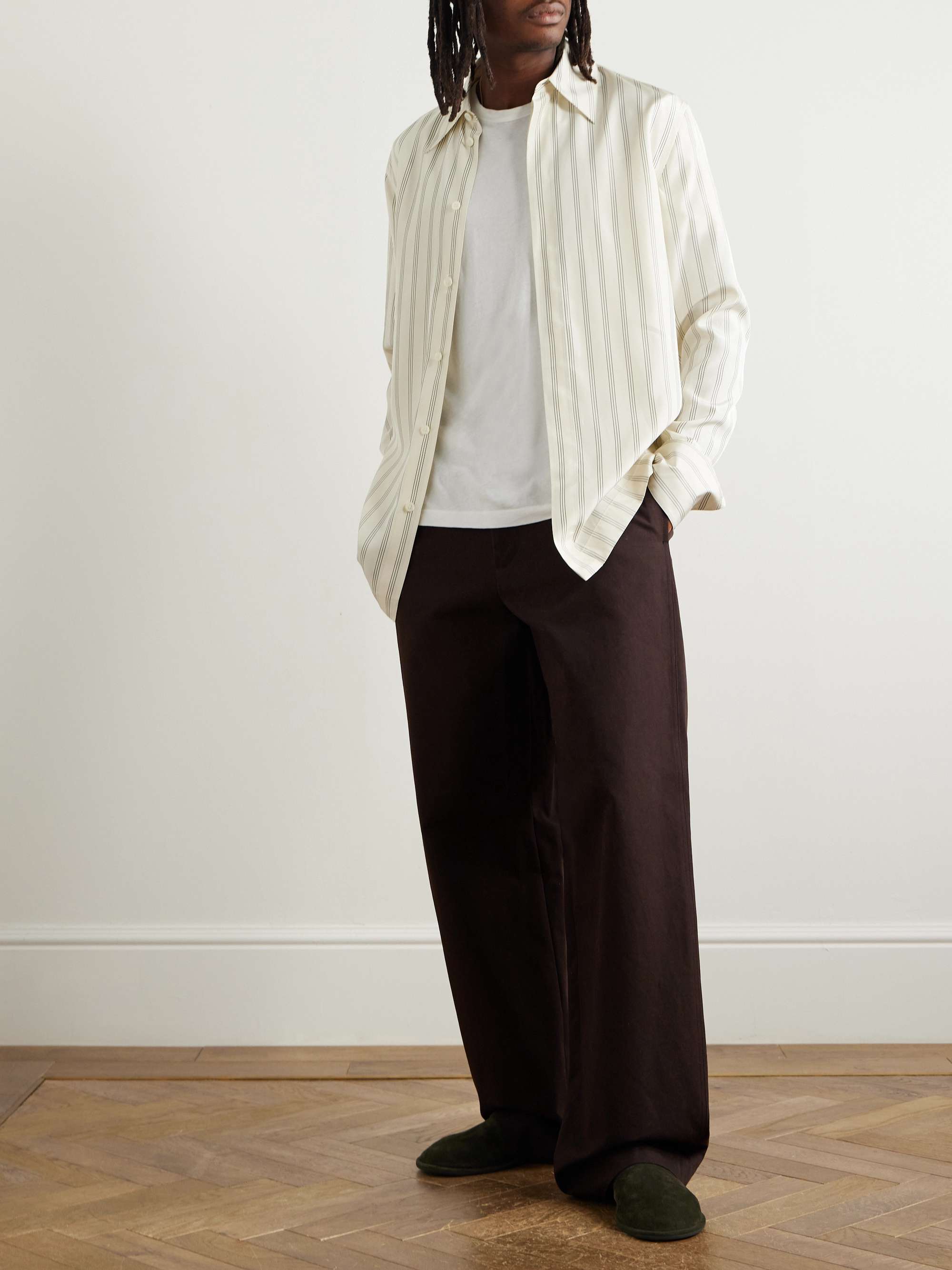 Wide-Leg Logo-Appliquéd Cotton-Canvas Trousers view