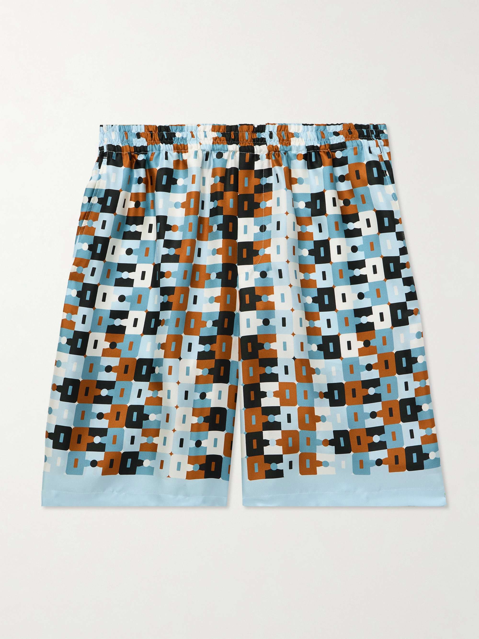 Wide-Leg Printed Silk-Twill Shorts view