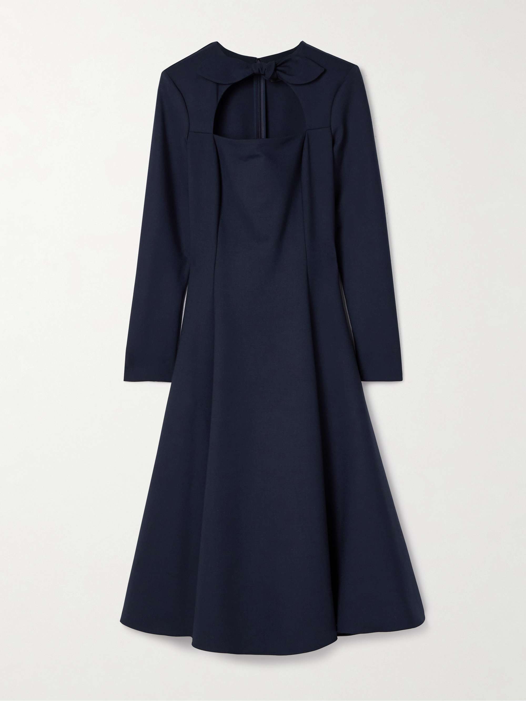 Tie-neck cutout wool-blend midi dress view