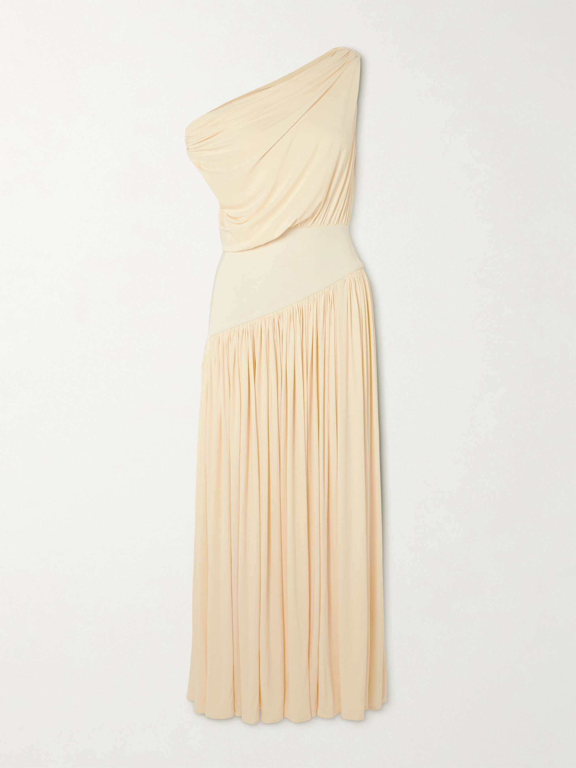 One-shoulder asymmetric draped jersey-trimmed stretch-bamboo maxi dress view