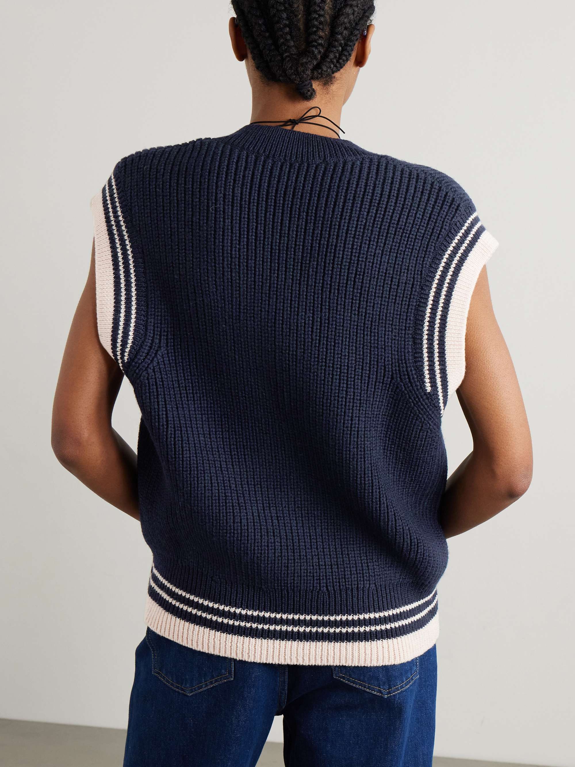 Oversized embroidered striped ribbed wool tank view