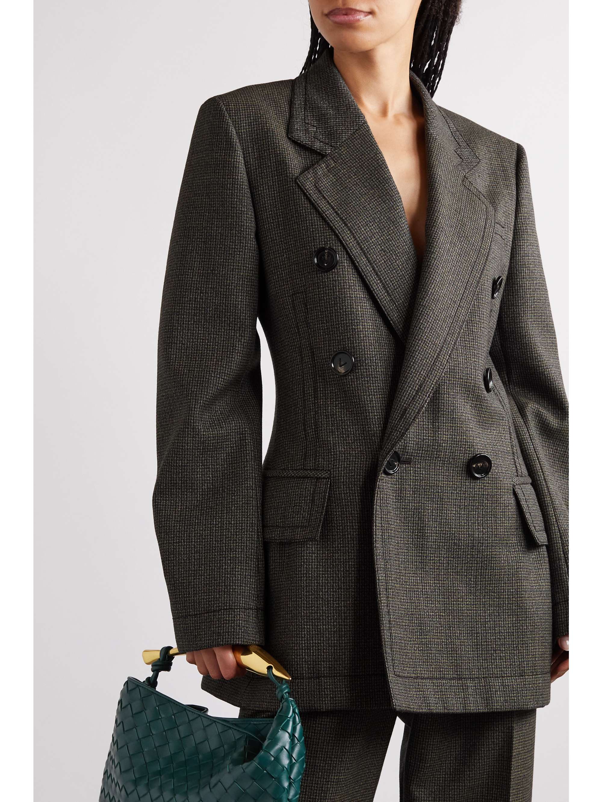 Double-breasted houndstooth wool-tweed blazer view