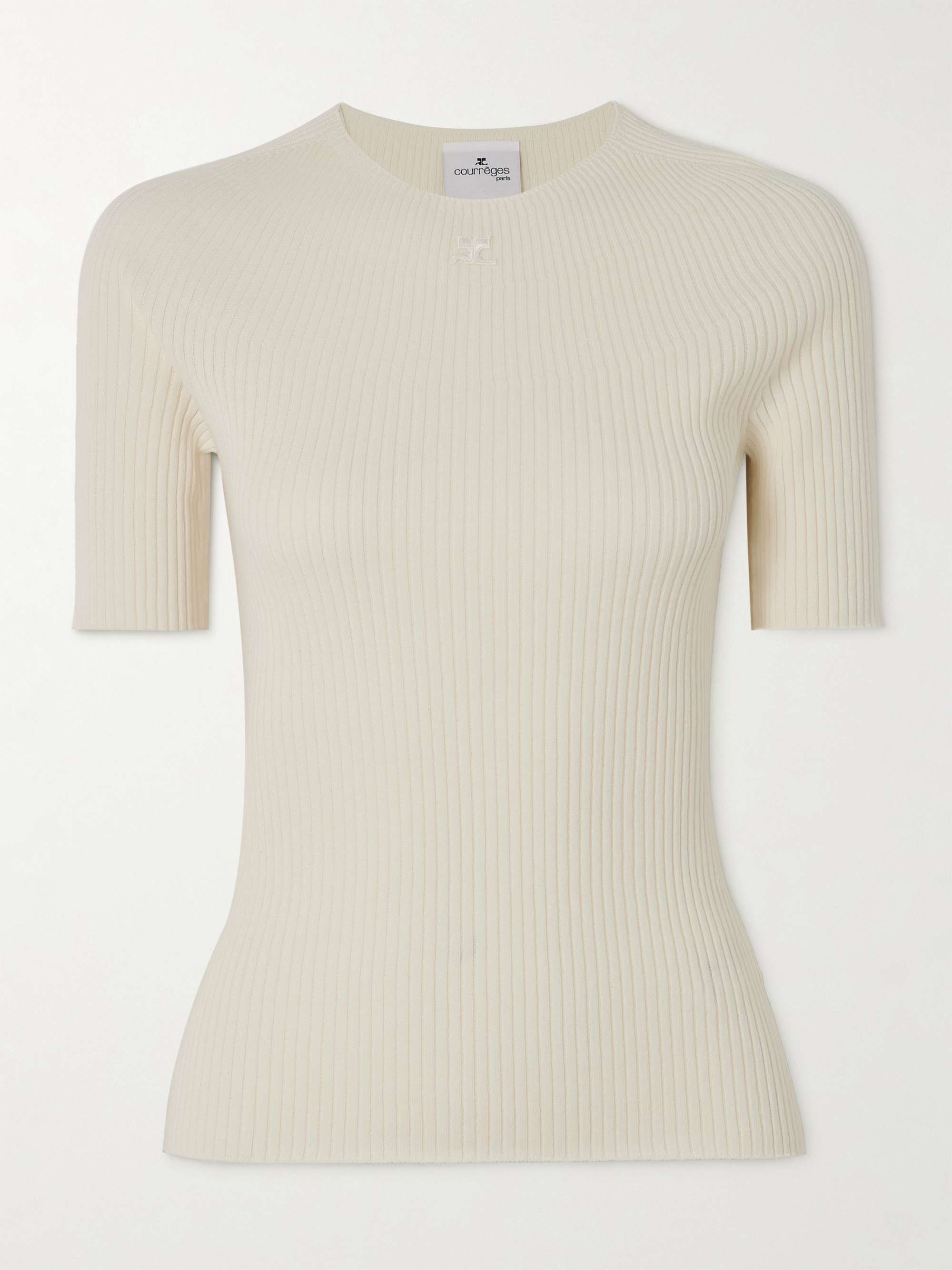 Embroidered ribbed cotton and merino wool-blend sweater view