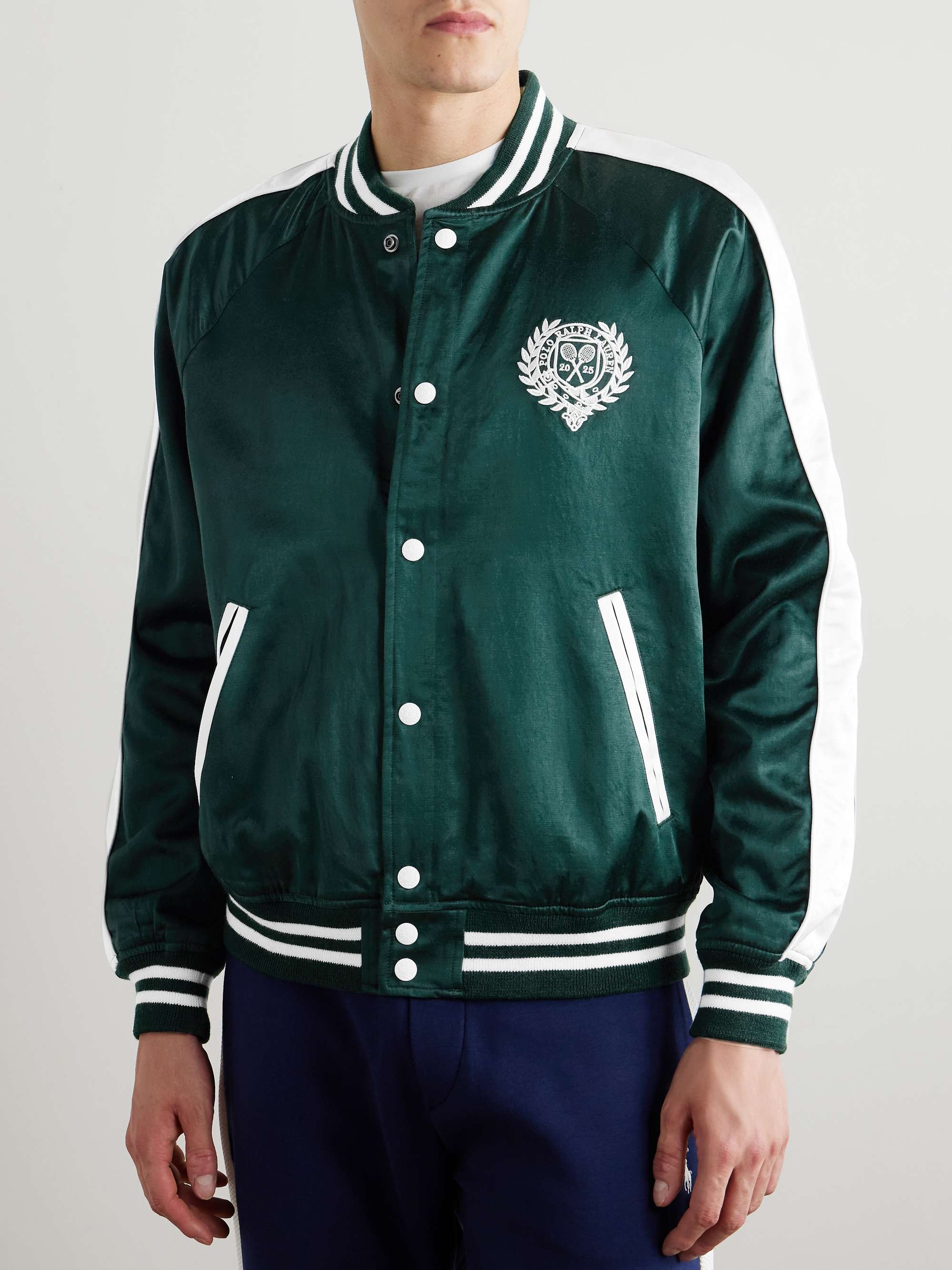 + Wimbledon Logo-Embroidered Two-Tone Cotton-Blend Satin Bomber Jacket view