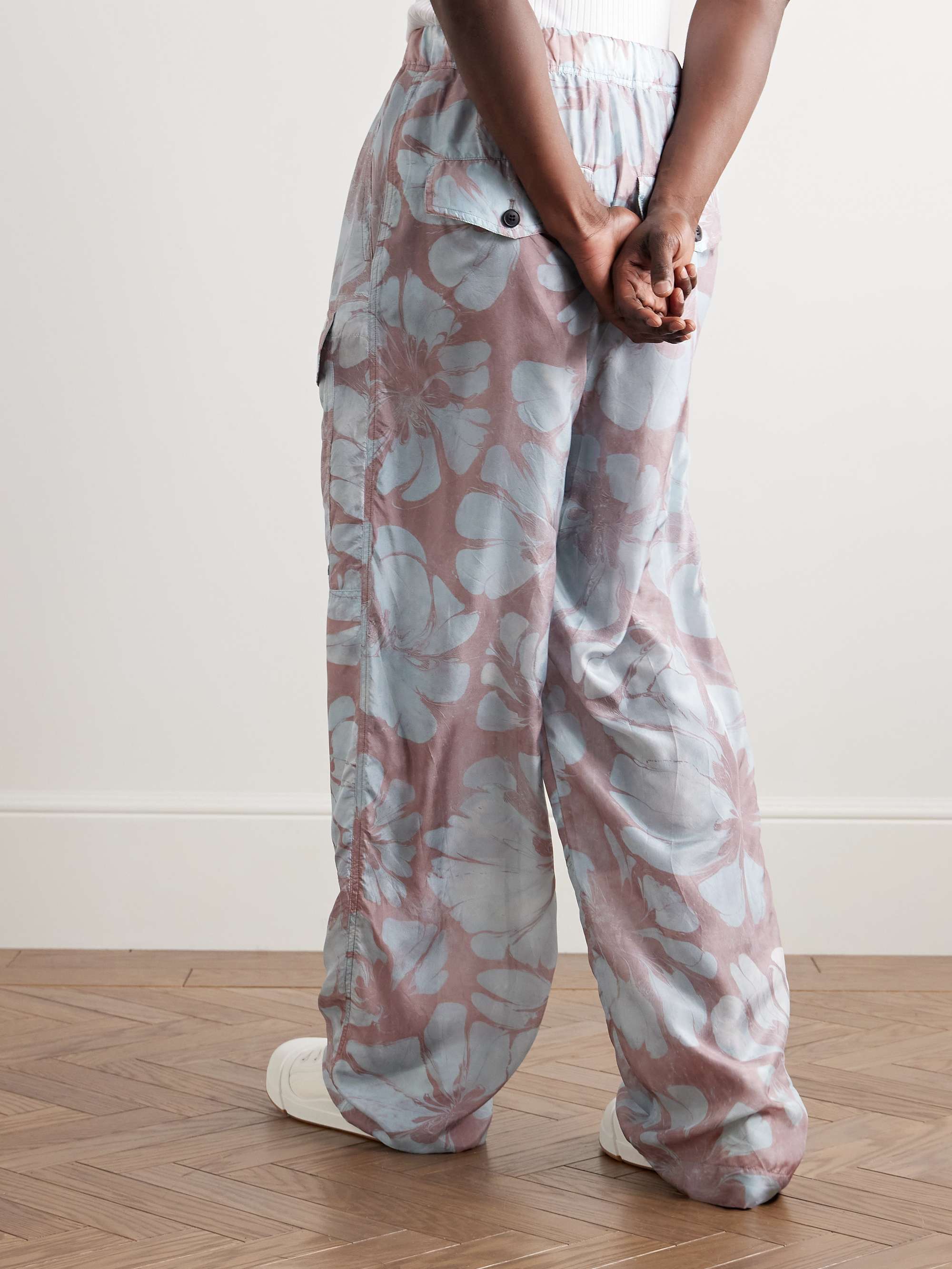 Pannoch Wide-Leg Floral-Print Silk-Satin Drawstring Cargo Trousers view