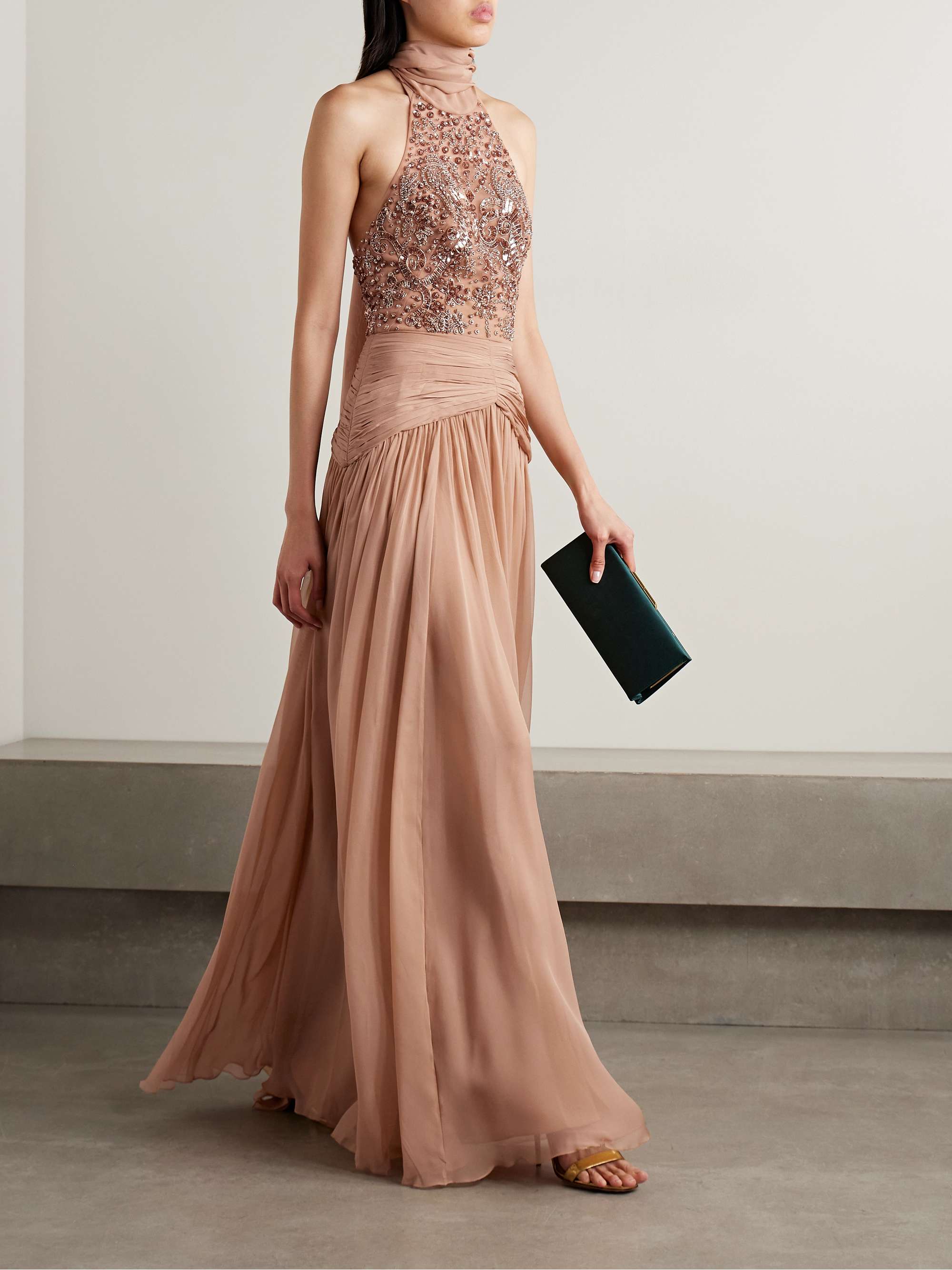 Embellished tulle and gathered silk-chiffon gown view