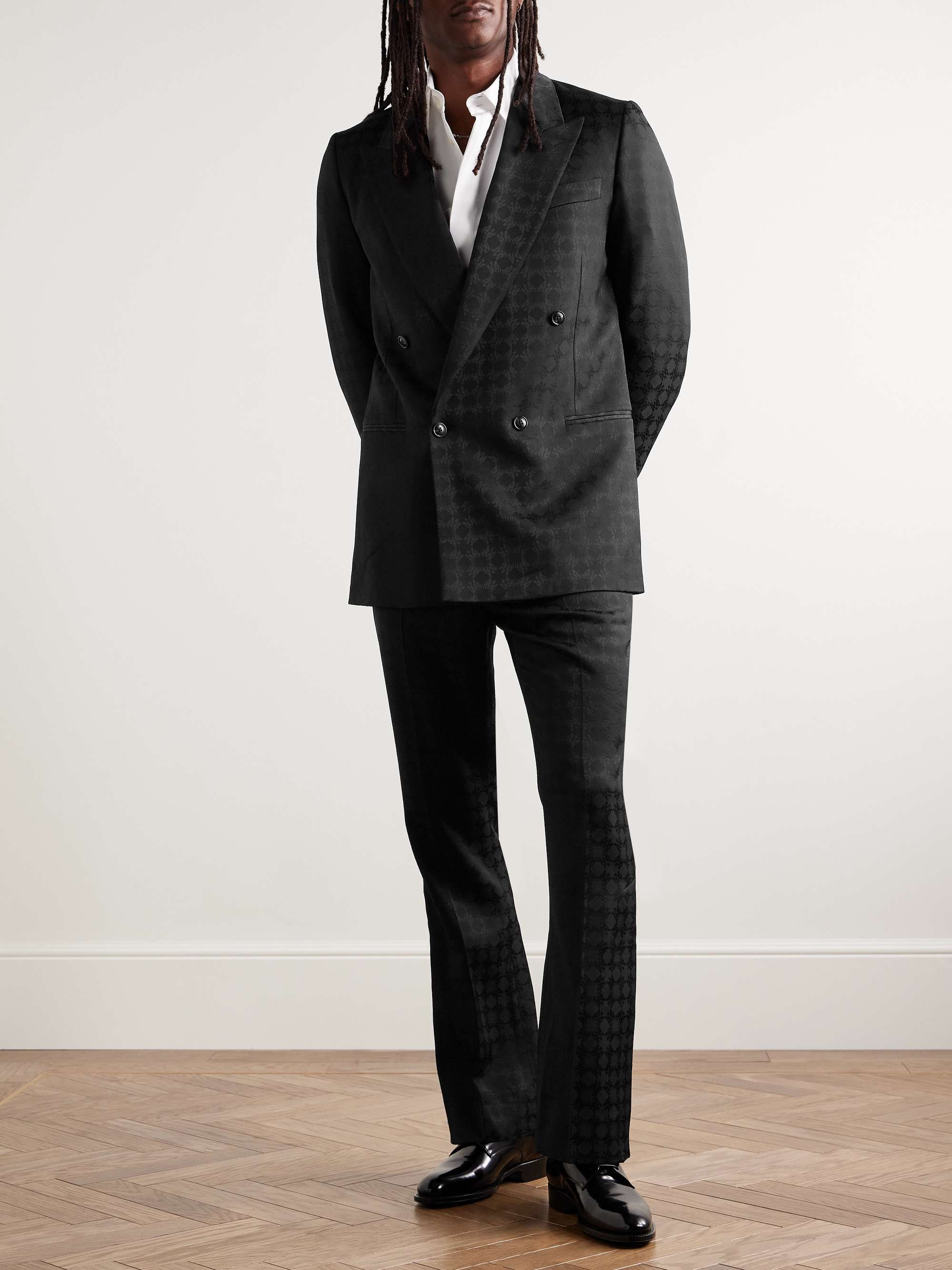 Double-Breasted Satin-Jacquard Suit Jacket view