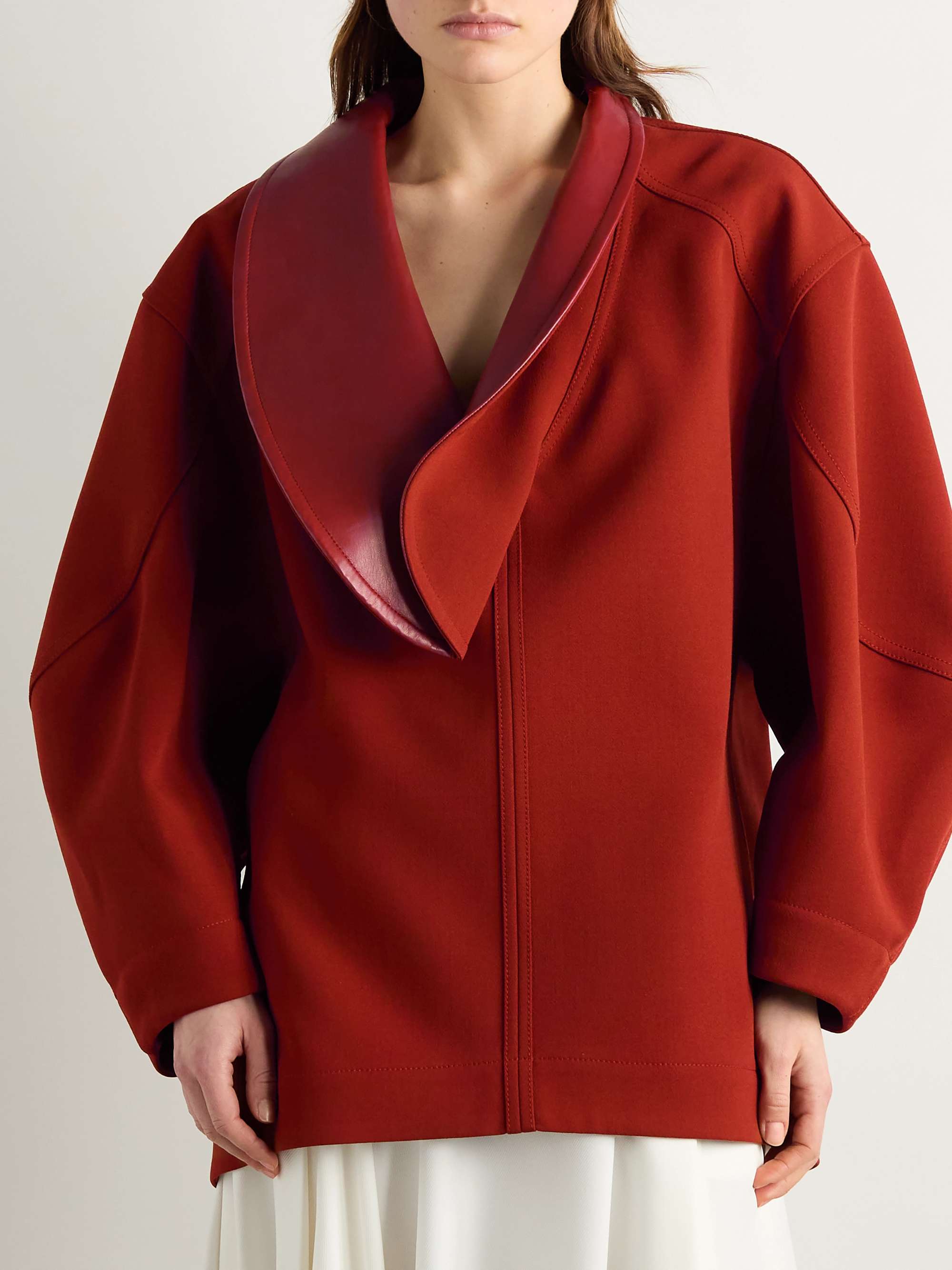 Oversized leather-trimmed cotton-blend crepe blouse view