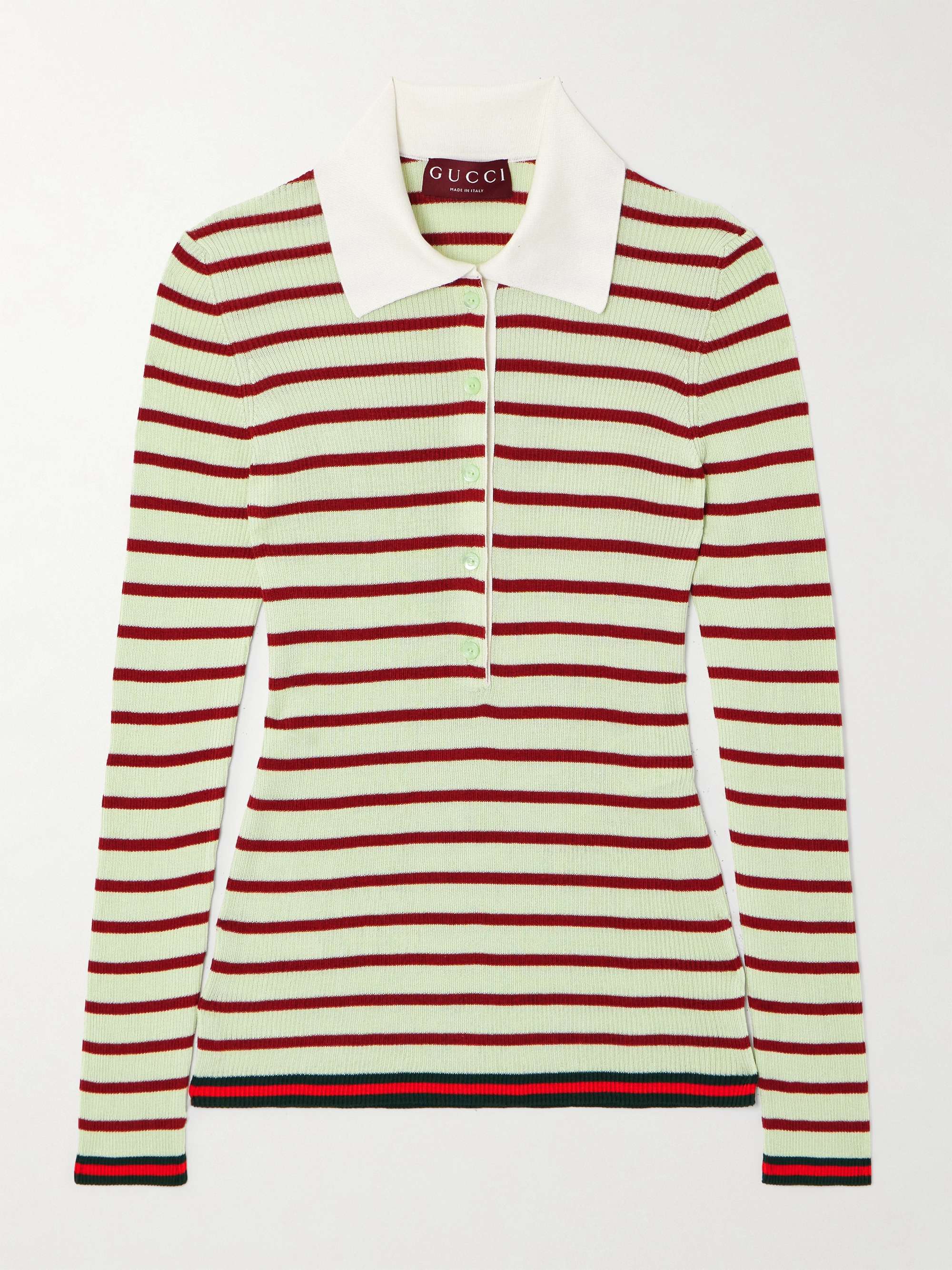Striped ribbed silk polo shirt view